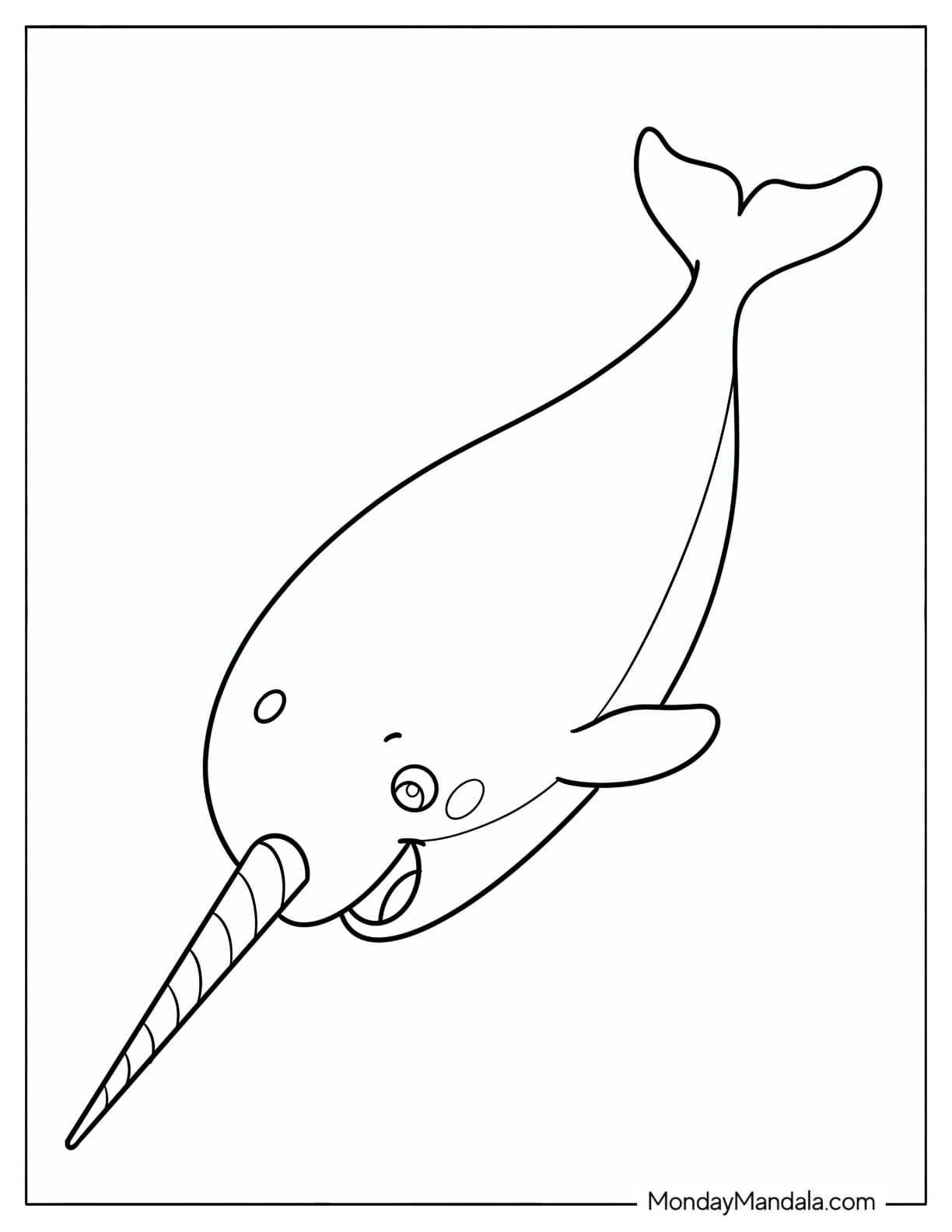 Smiling Narwhal Outline Coloring Page for Preschoolers