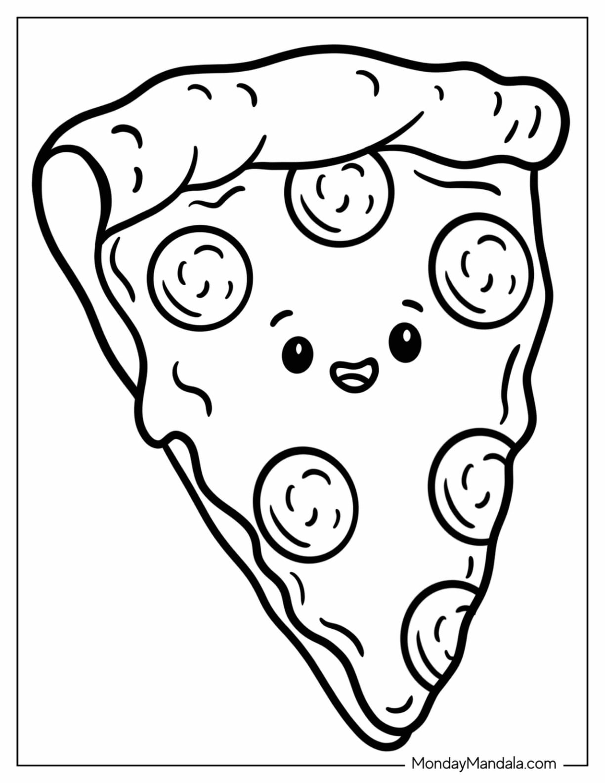 Italy Coloring Page of Smiling Pizza Slice for Preschoolers