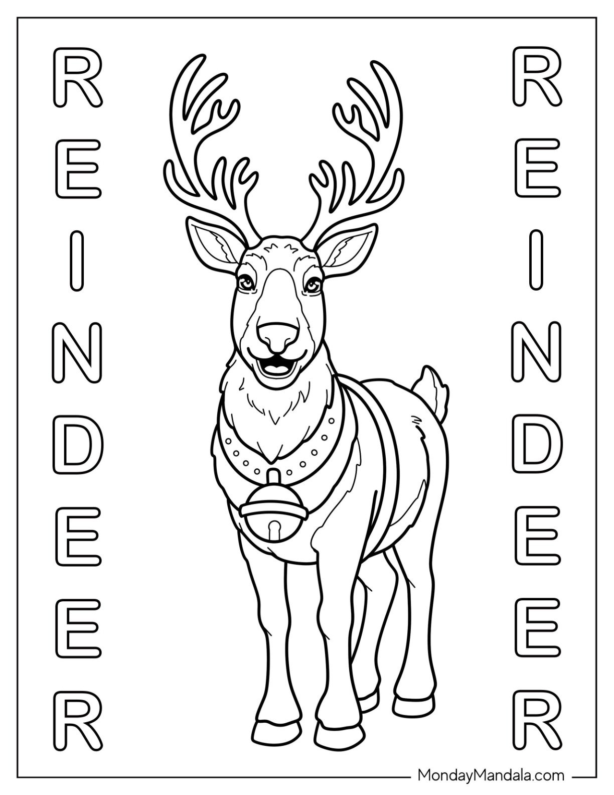 Smiling Reindeer with a Collar Coloring Page for Kids
