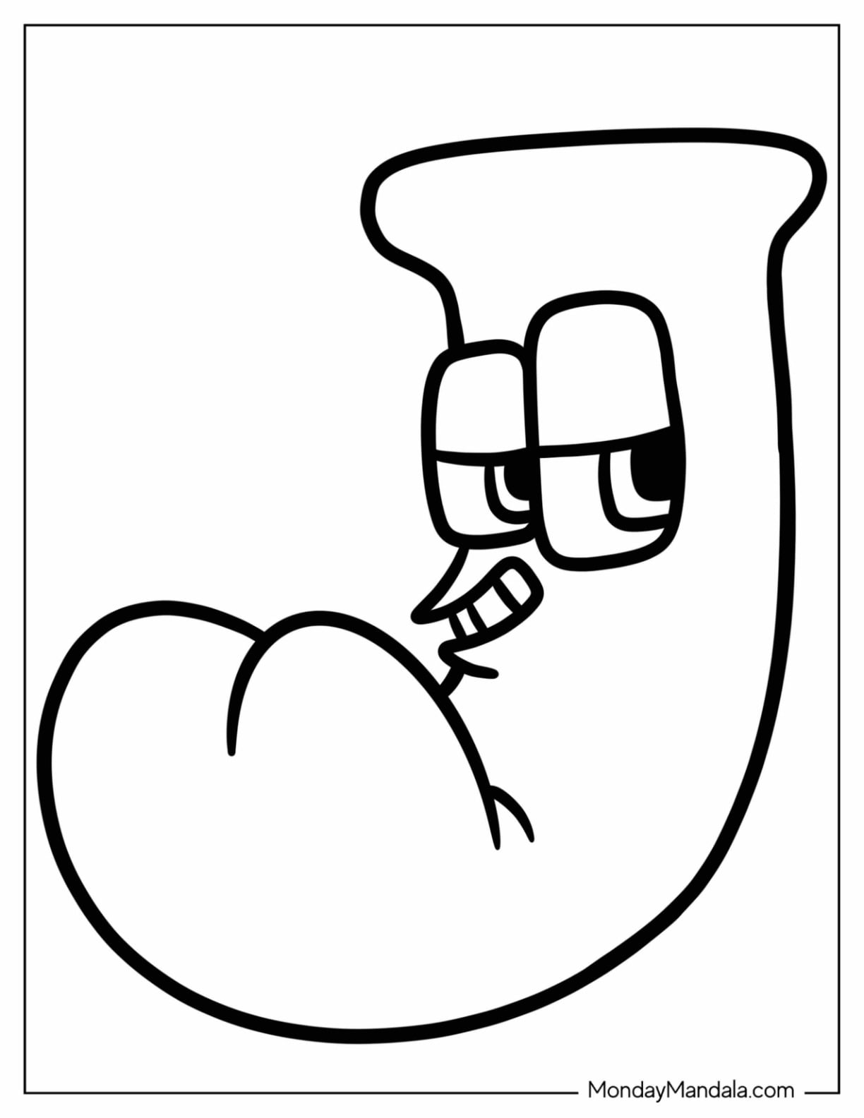 Smirking Cartoon Letter J Coloring Page For Kids