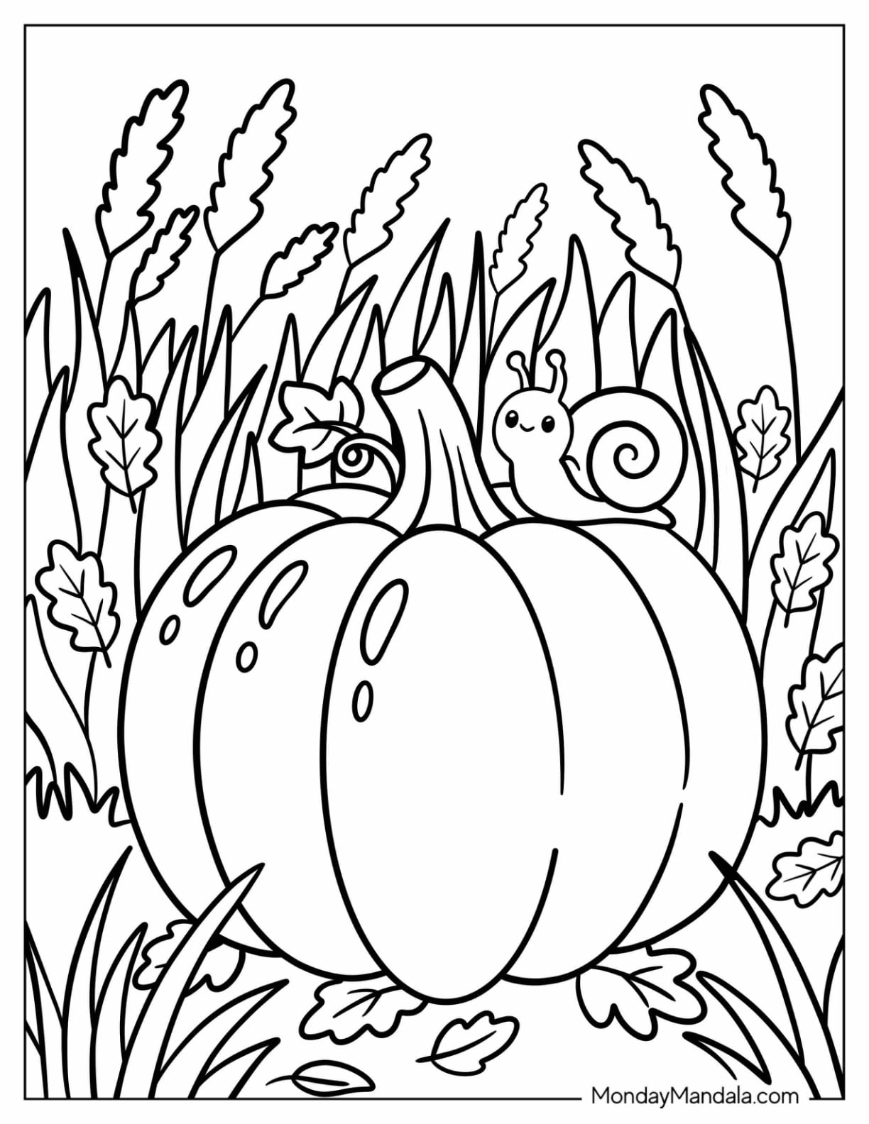 Snail Sitting on a Massive Pumpkin Coloring Sheet