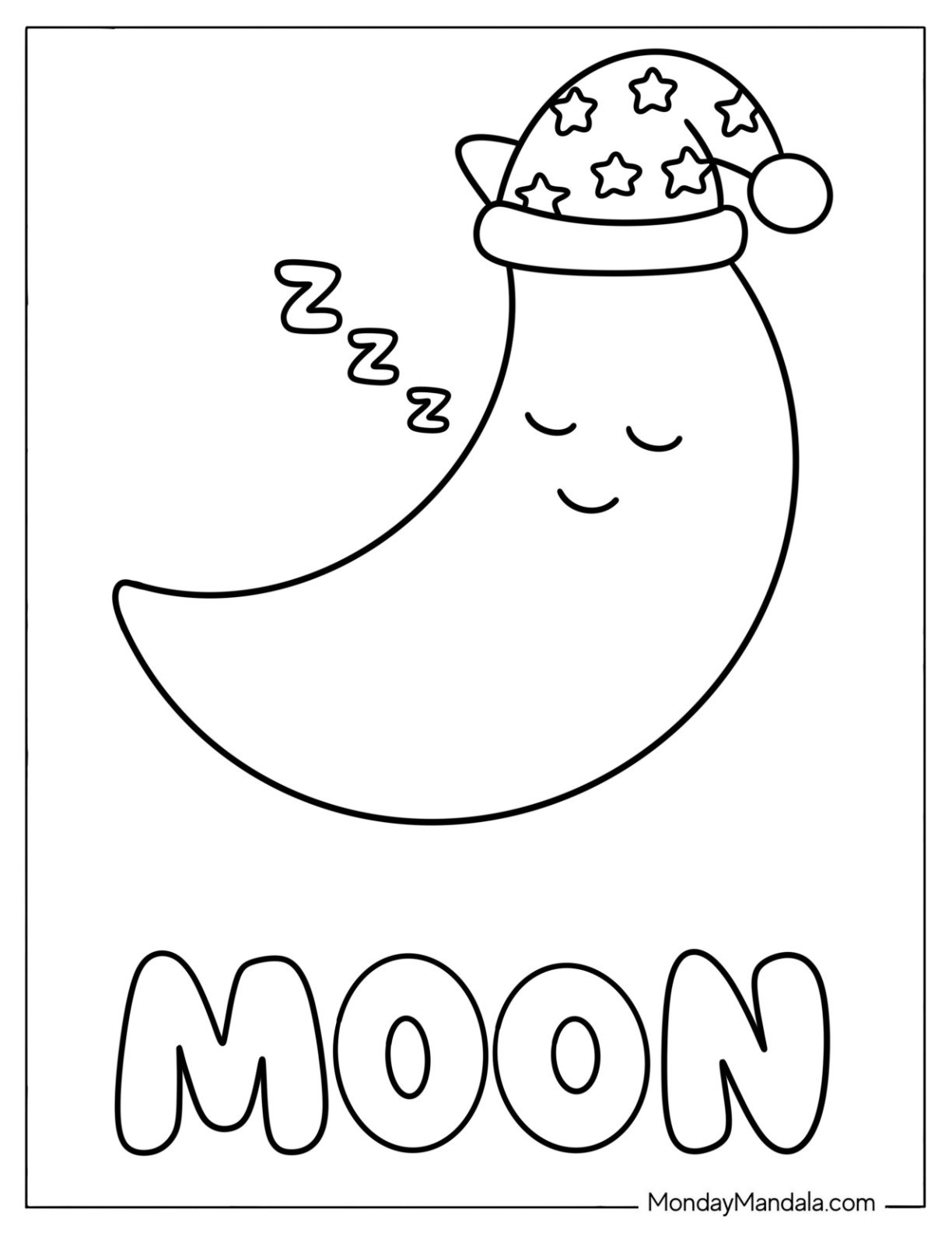 Snoozing Crescent Moon Coloring Page for Toddlers