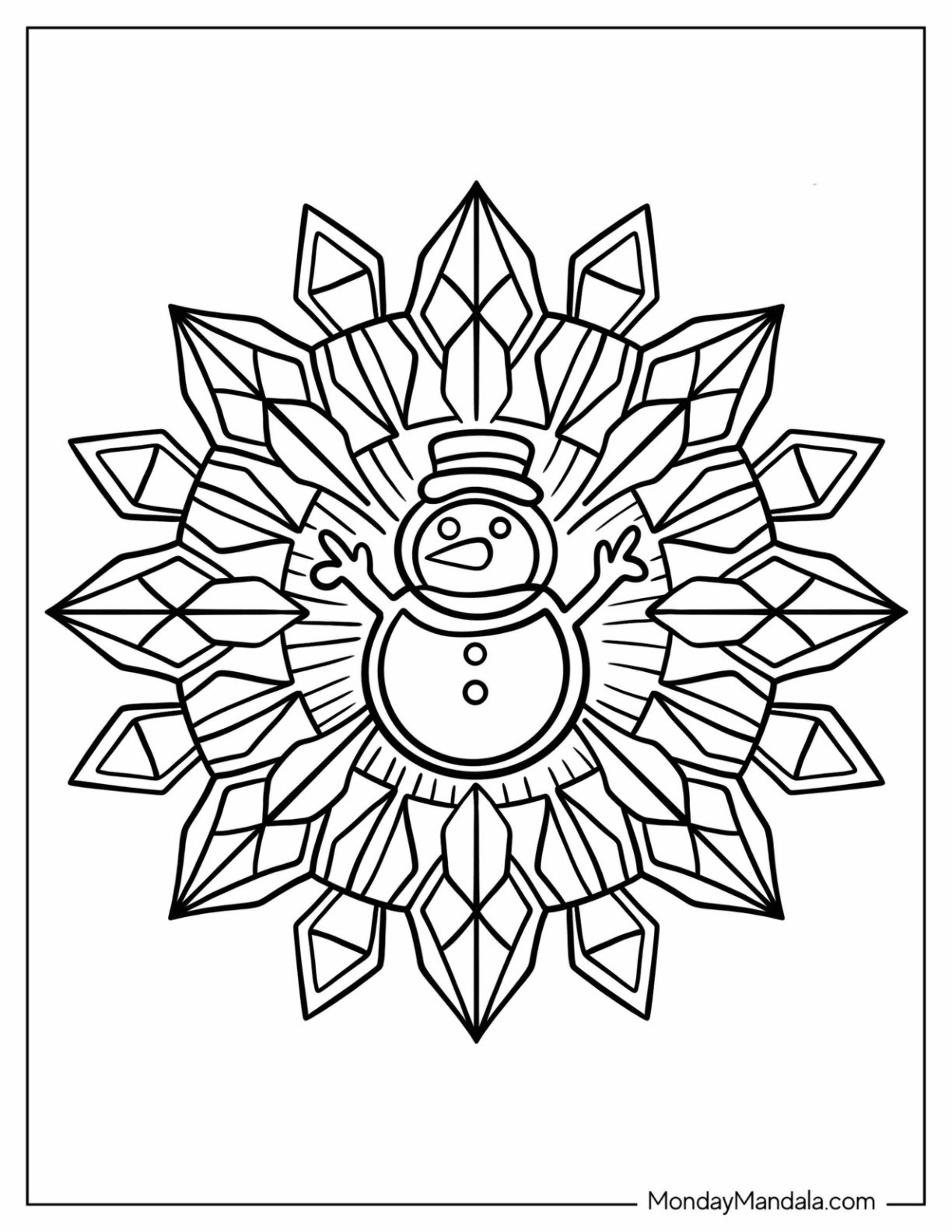 Snowman Inside a Snowflake Christmas Mandala Coloring Page