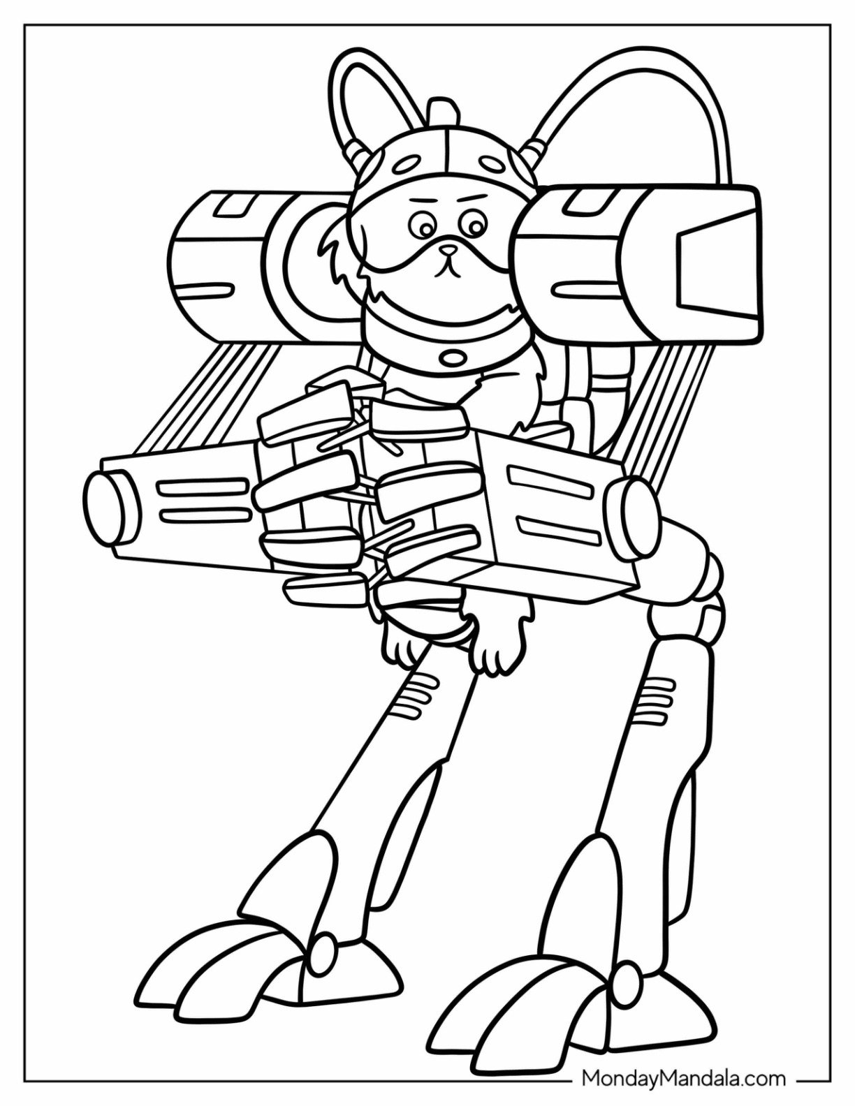 Rick and Morty Coloring Page Of Snuffles the Dog in Mech Suit