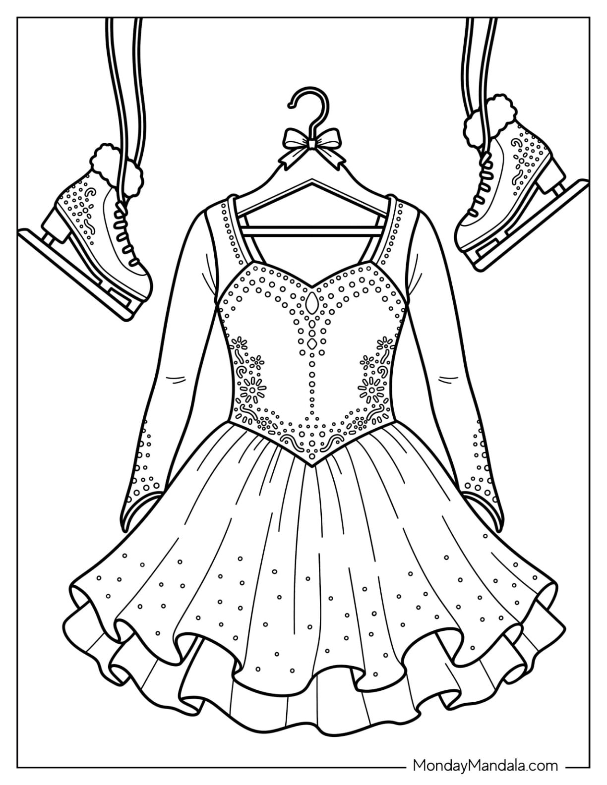 Sparkling Figure Skating Dress with Ice Skates Coloring Sheet