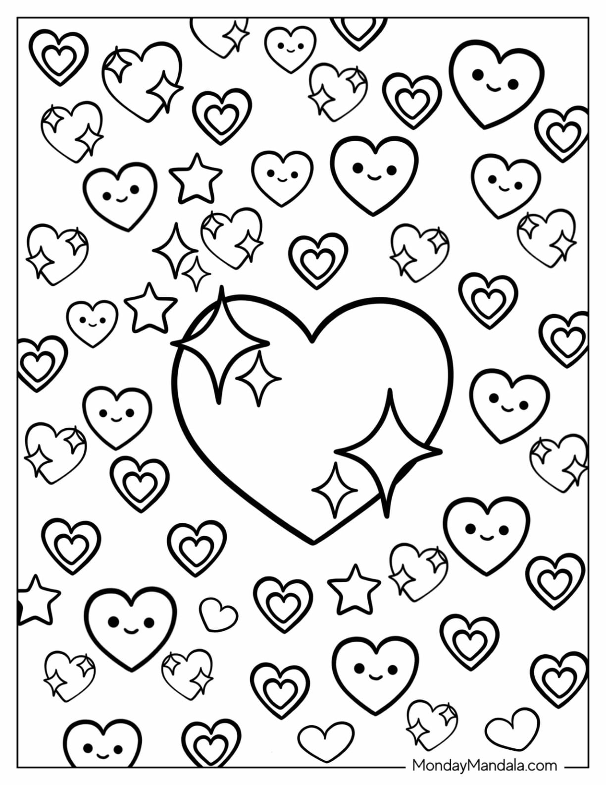 Sparkling Heart Emoji Coloring Page Pattern