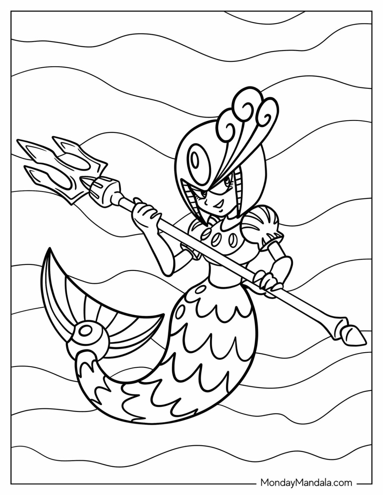 Mega Man Coloring Page Of Splash Woman Holding A Trident Underwater