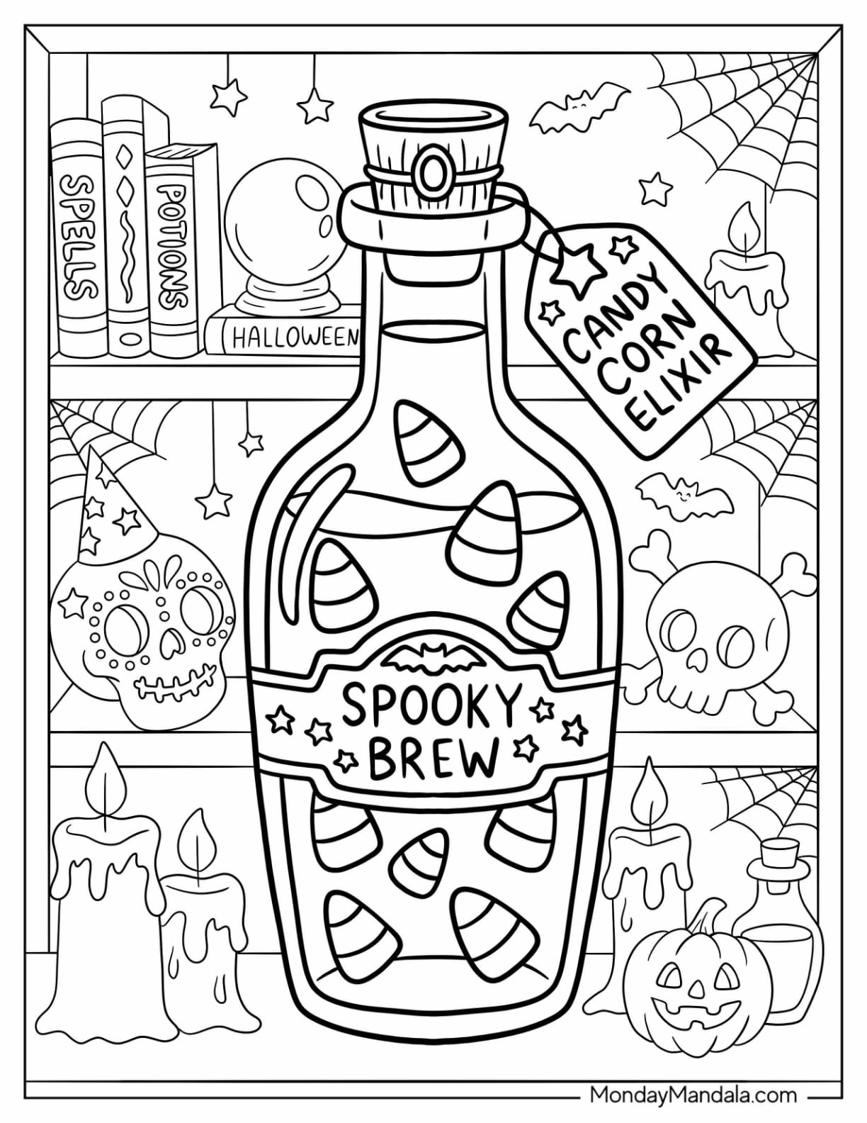 Spooky Brew Candy Corn Elixir Coloring Sheet