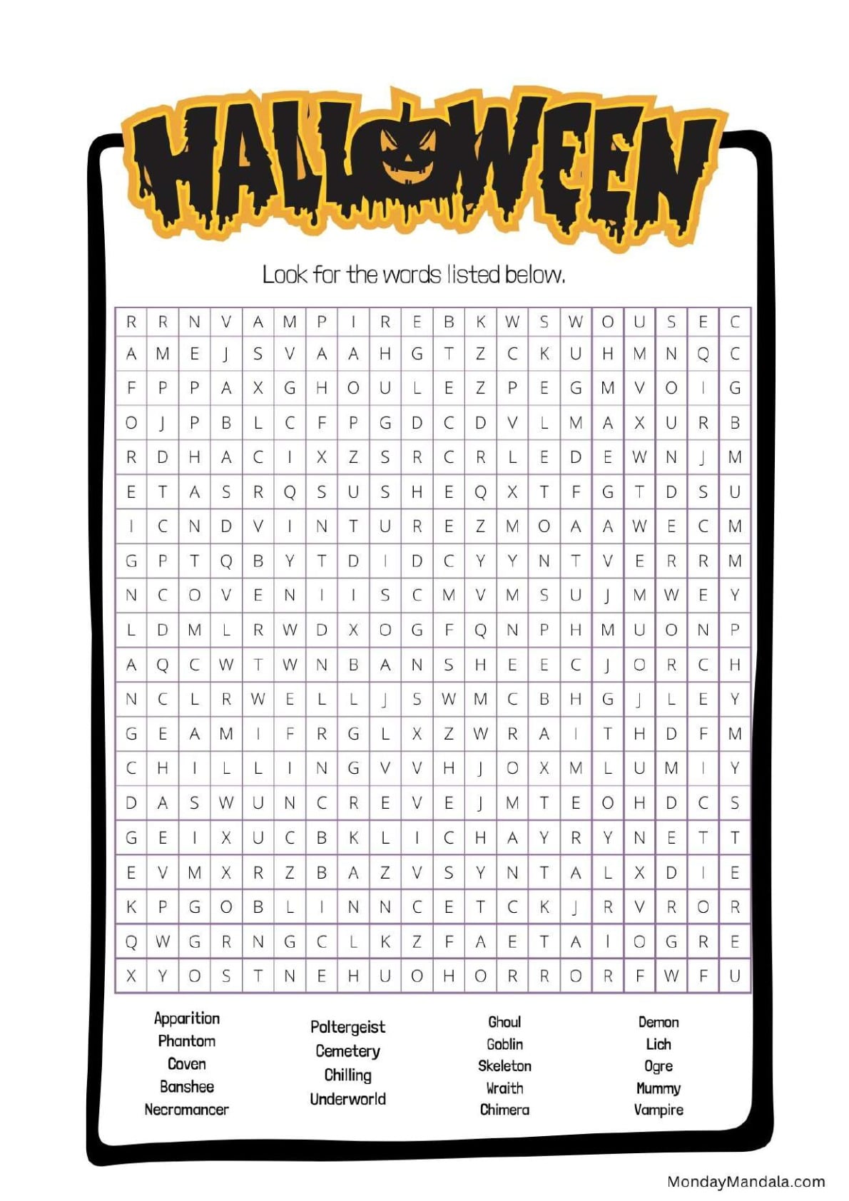 Spooky Halloween Word Search