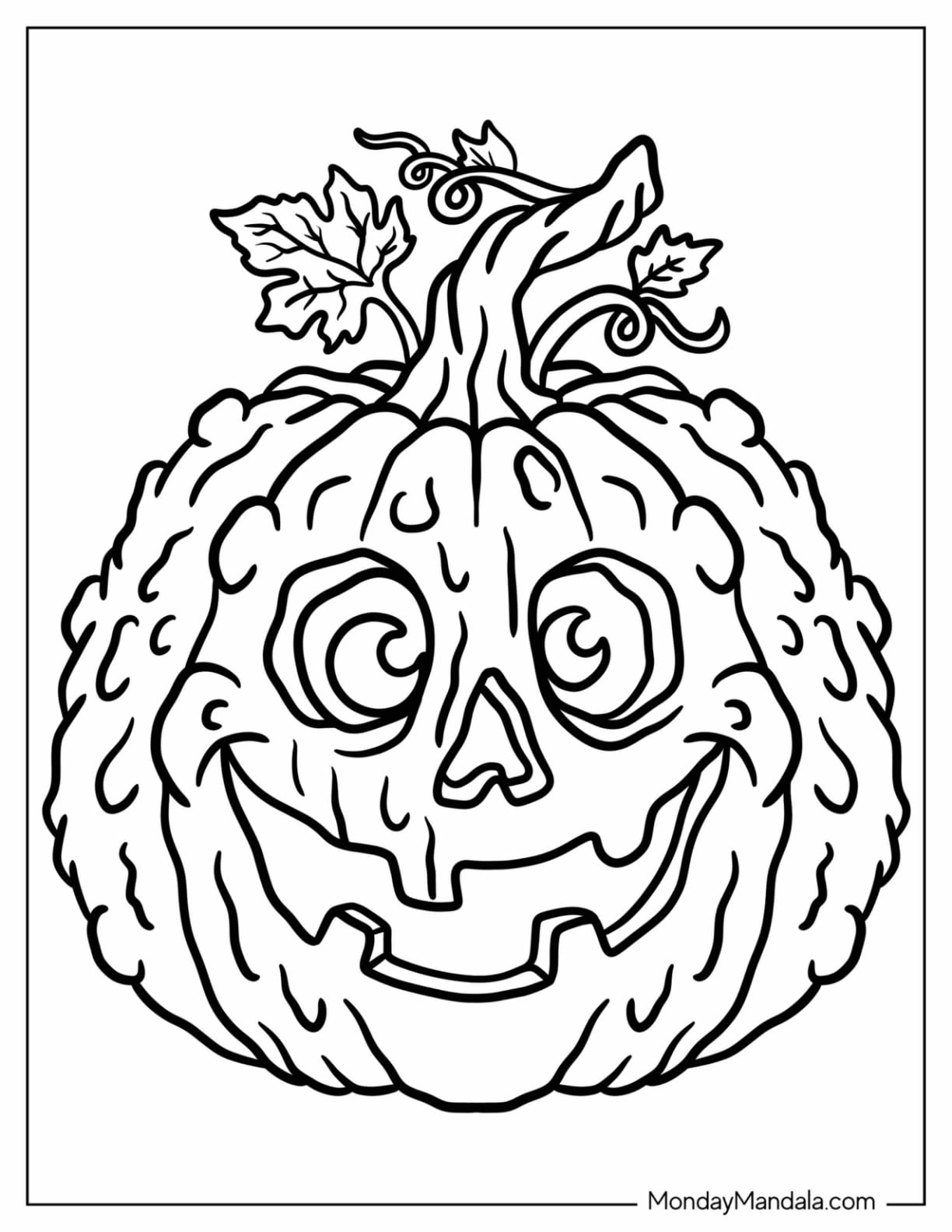 Spooky Melting Jack O’ Lantern with Twisted Stem Coloring Page for Kids