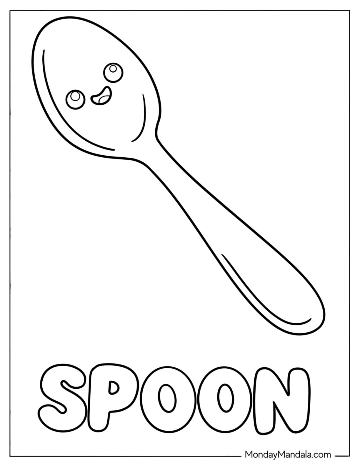 Spoon with Smiling face Coloring Sheet for Toddlers