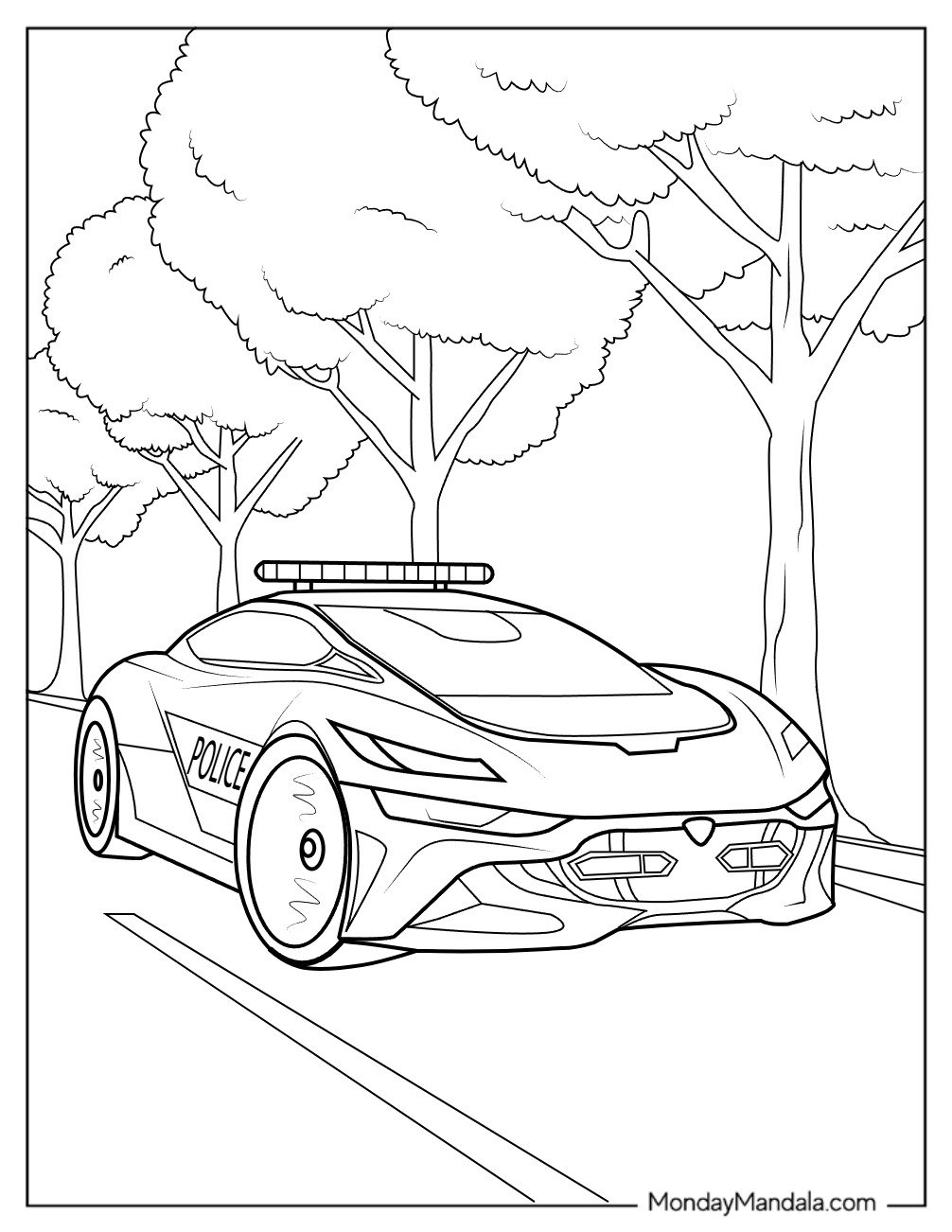 Sports Police Car Coloring Page On The Road