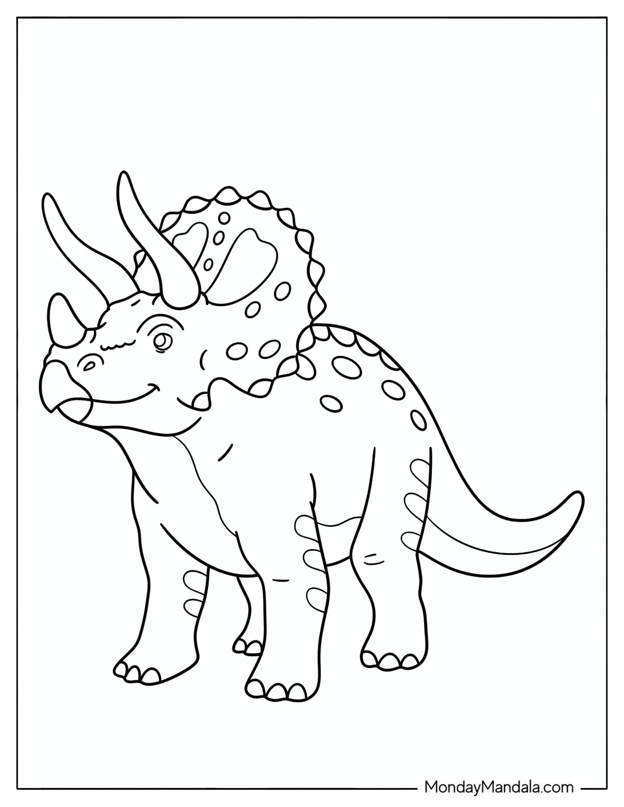 Spotted Triceratops Standing Sideways Coloring Page for Preschoolers