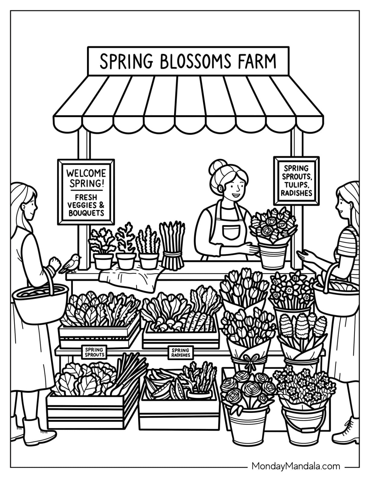 Spring Farmers Market Produce Stand Coloring Page