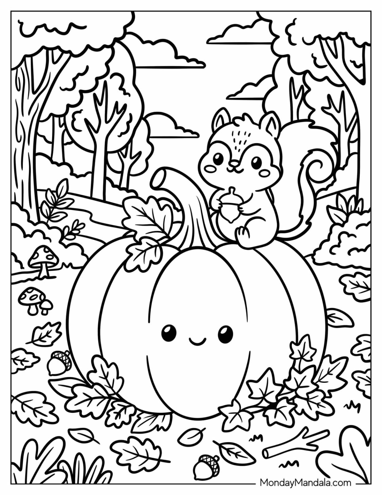 Squirrel Holding an Acorn on top of a Pumpkin