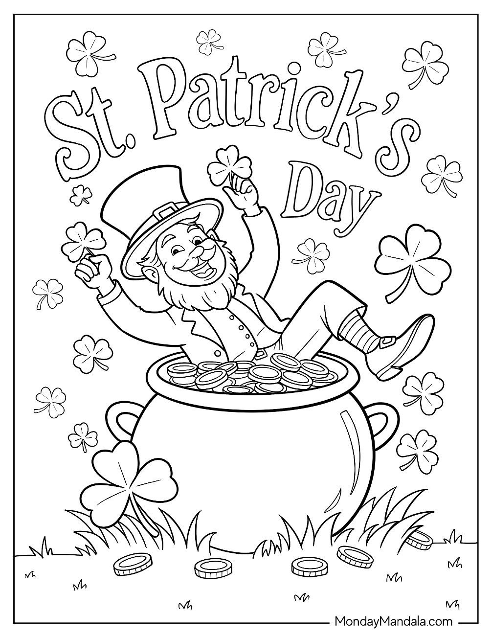 St. Patrick s Day Leprechaun Coloring Page In A Pot of Gold