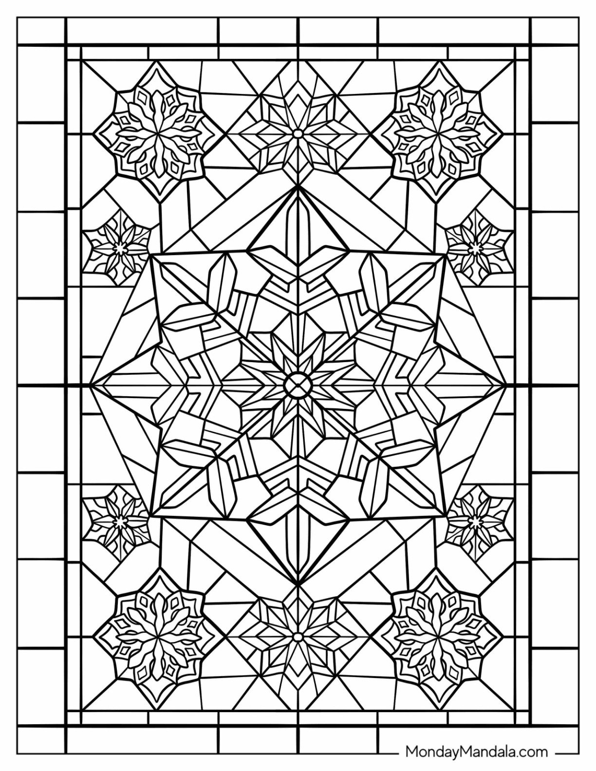 Stained Glass Snowflake Coloring Page Mandala for Adults