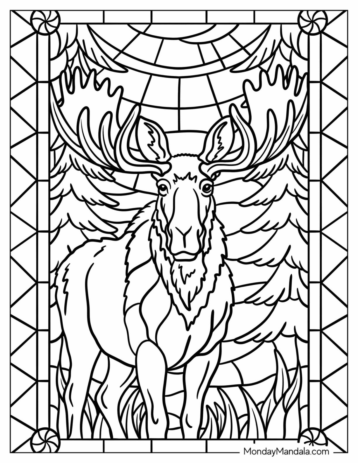 Stained Glass of Moose in the Forest
