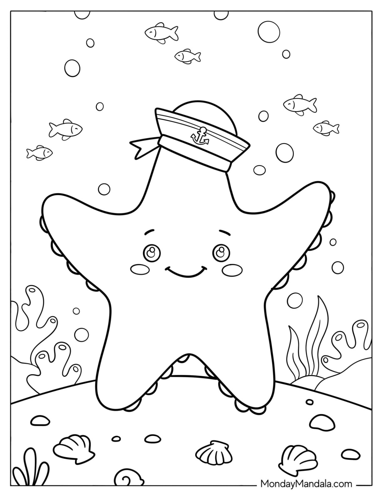 Starfish with a Sailor s Hat Coloring Page for Kids
