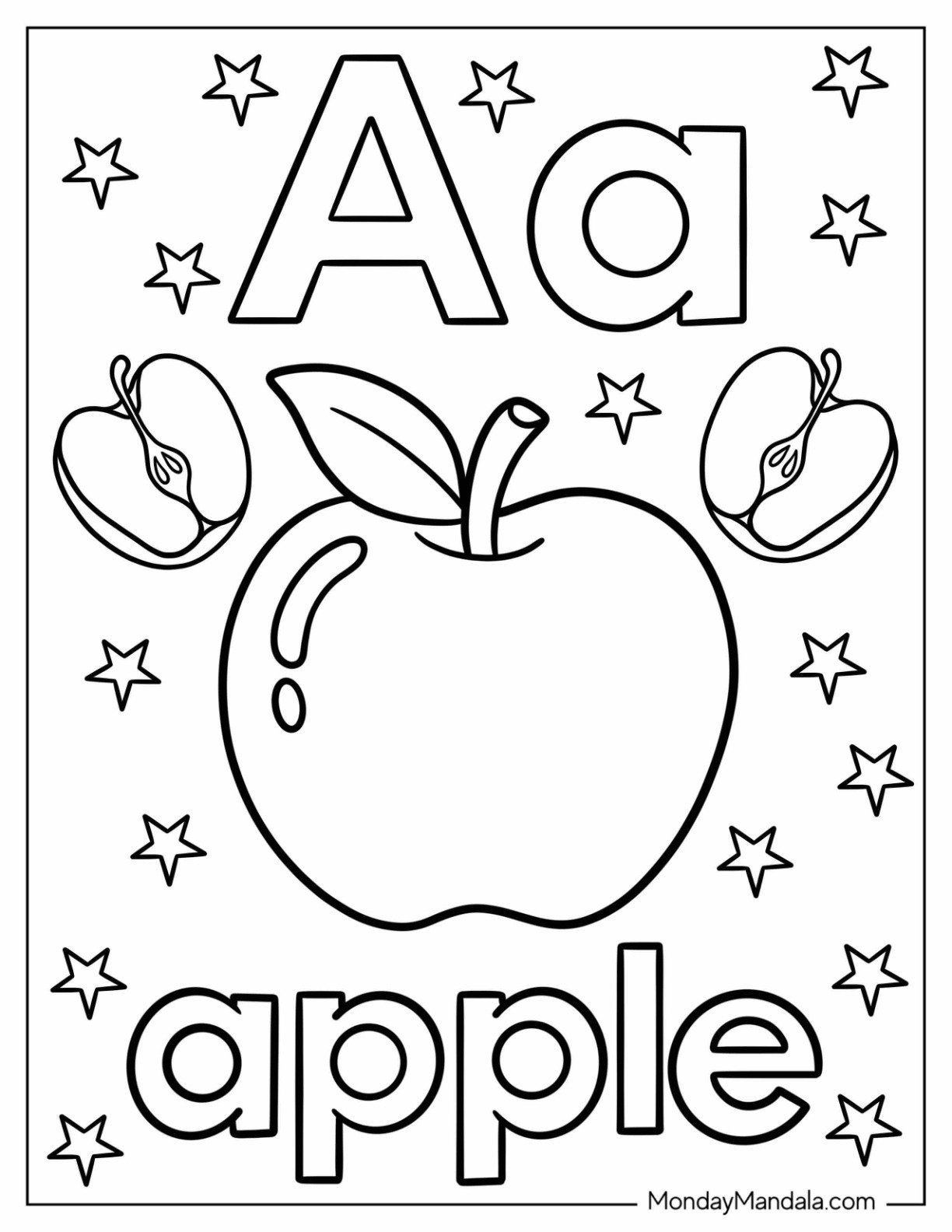 Starry Letter A Coloring Page is for Apple