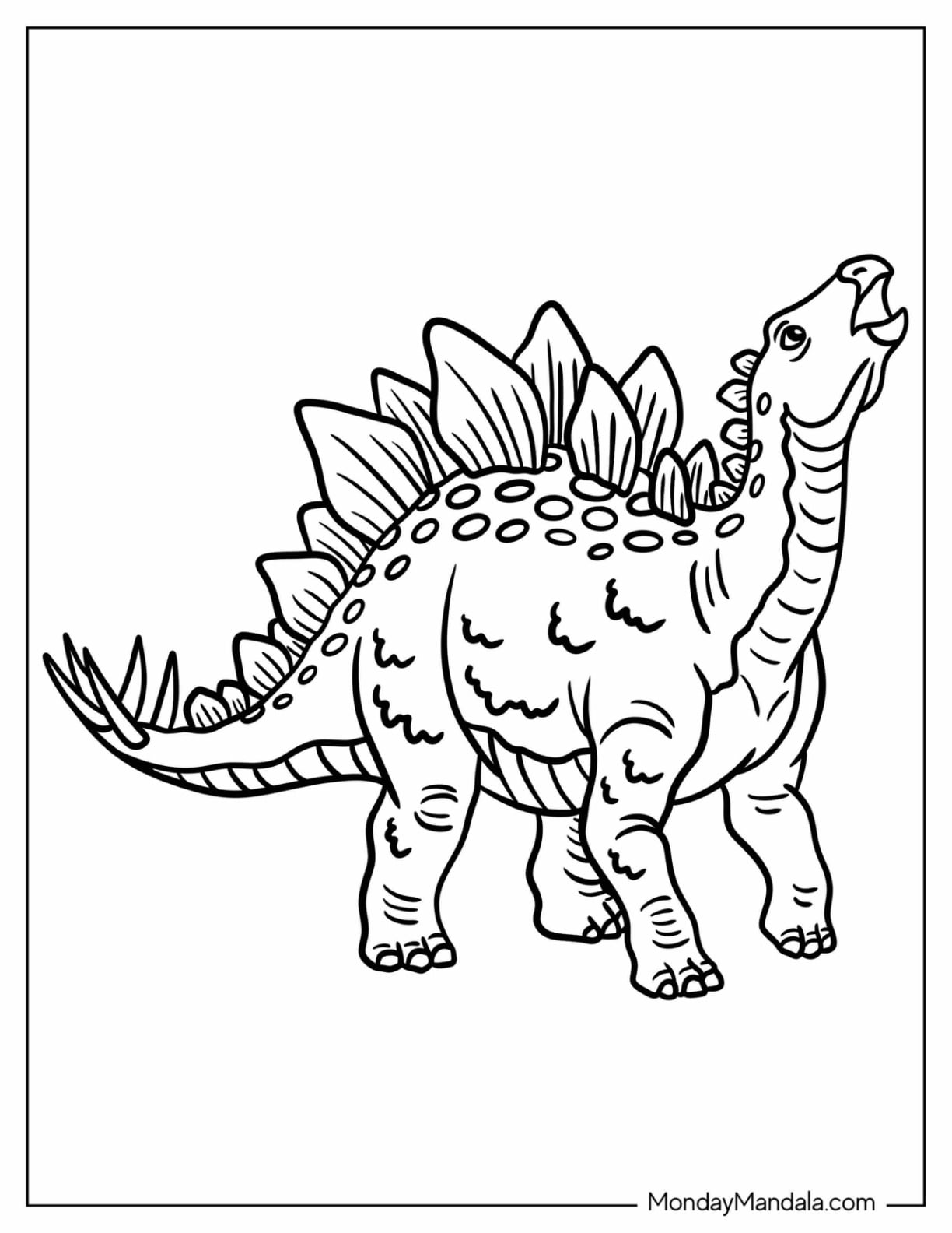 Stegosaurus Standing with Raised Head Coloring Page for Kids