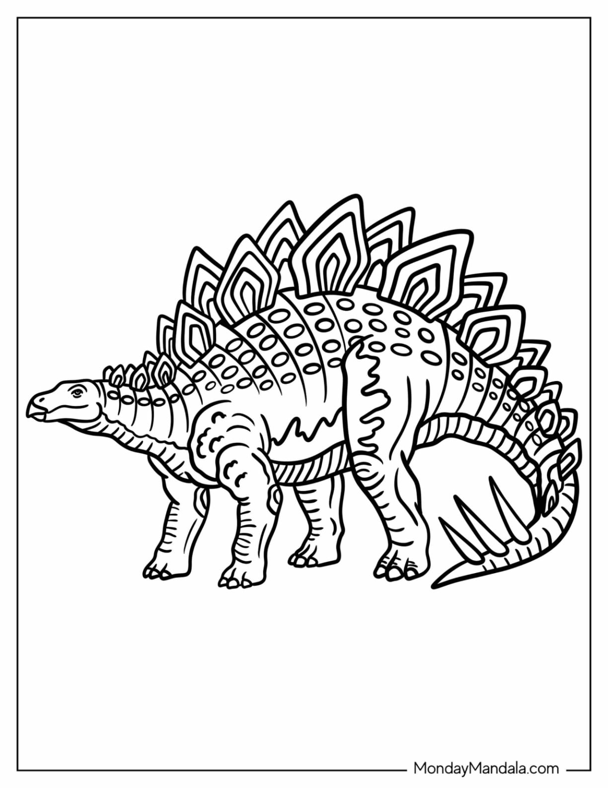 Stegosaurus Walking with Detailed Plates and Spikes Coloring Page for Kids