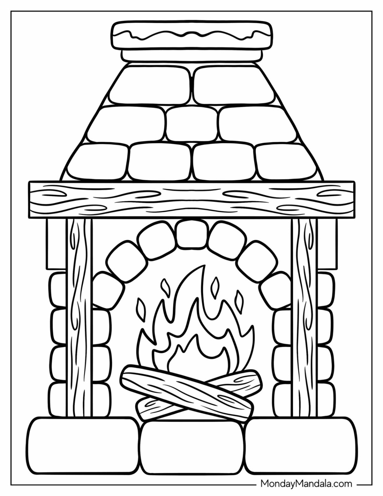 Stone Fireplace Coloring Page Outline For Kids