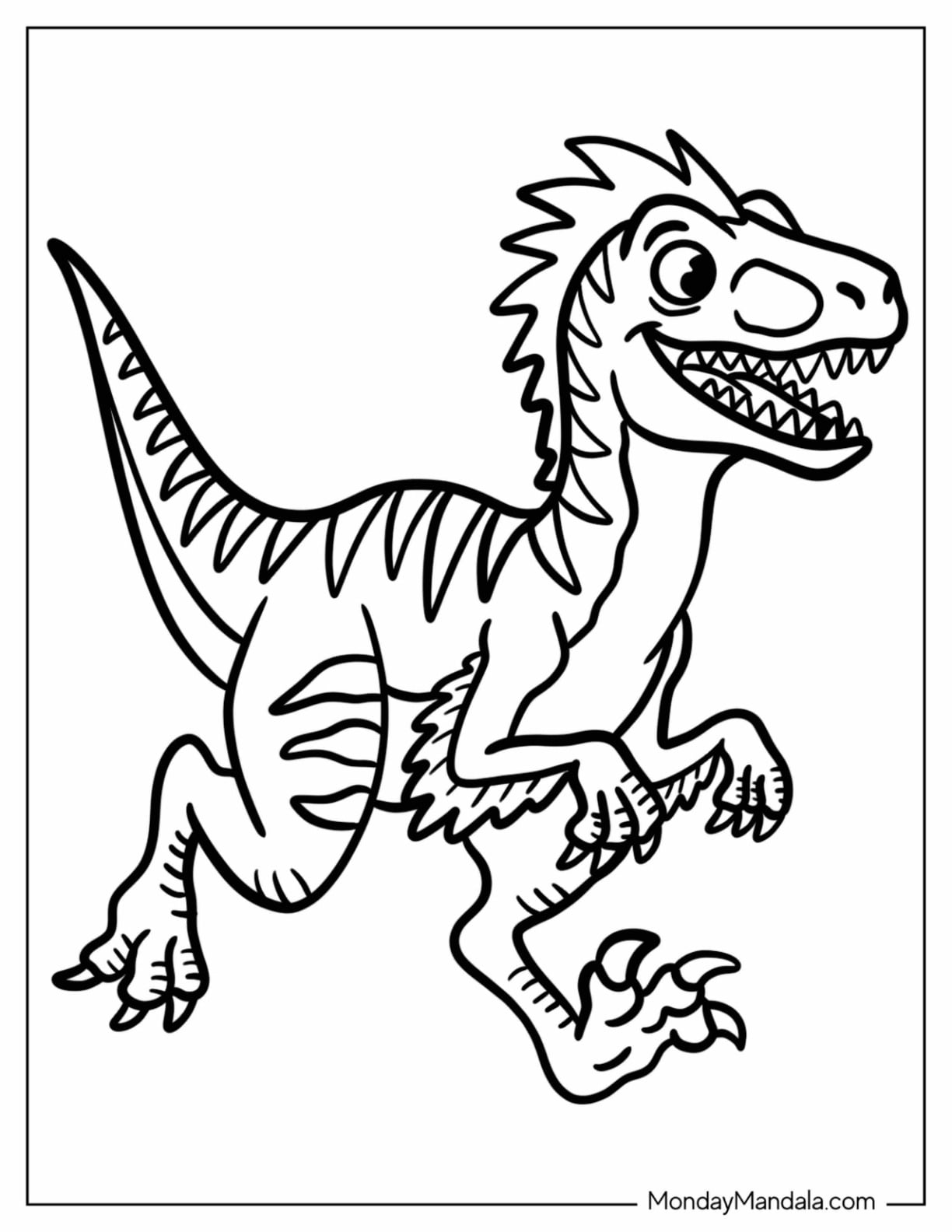 Striped Velociraptor Running Coloring Sheet for Kids
