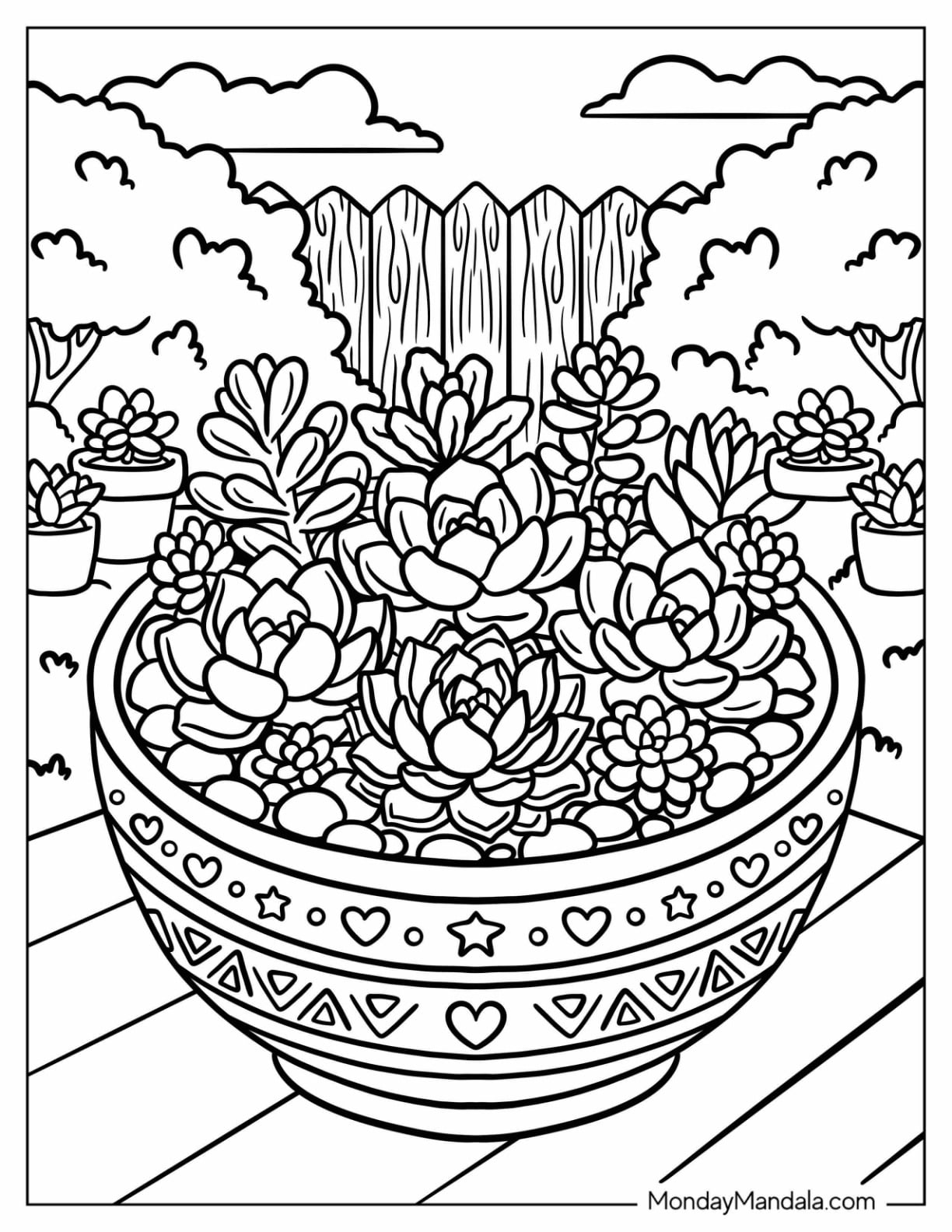 Succulent Bowl Garden in the Backyard Coloring Page