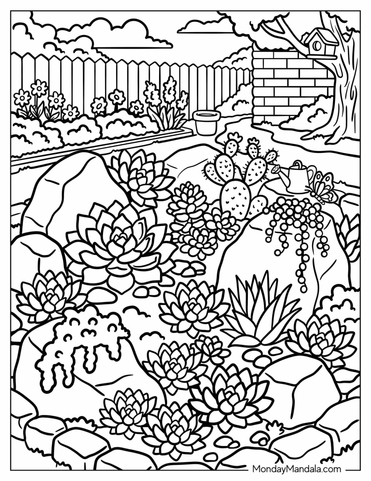 Succulents in a Rock Garden Coloring Page