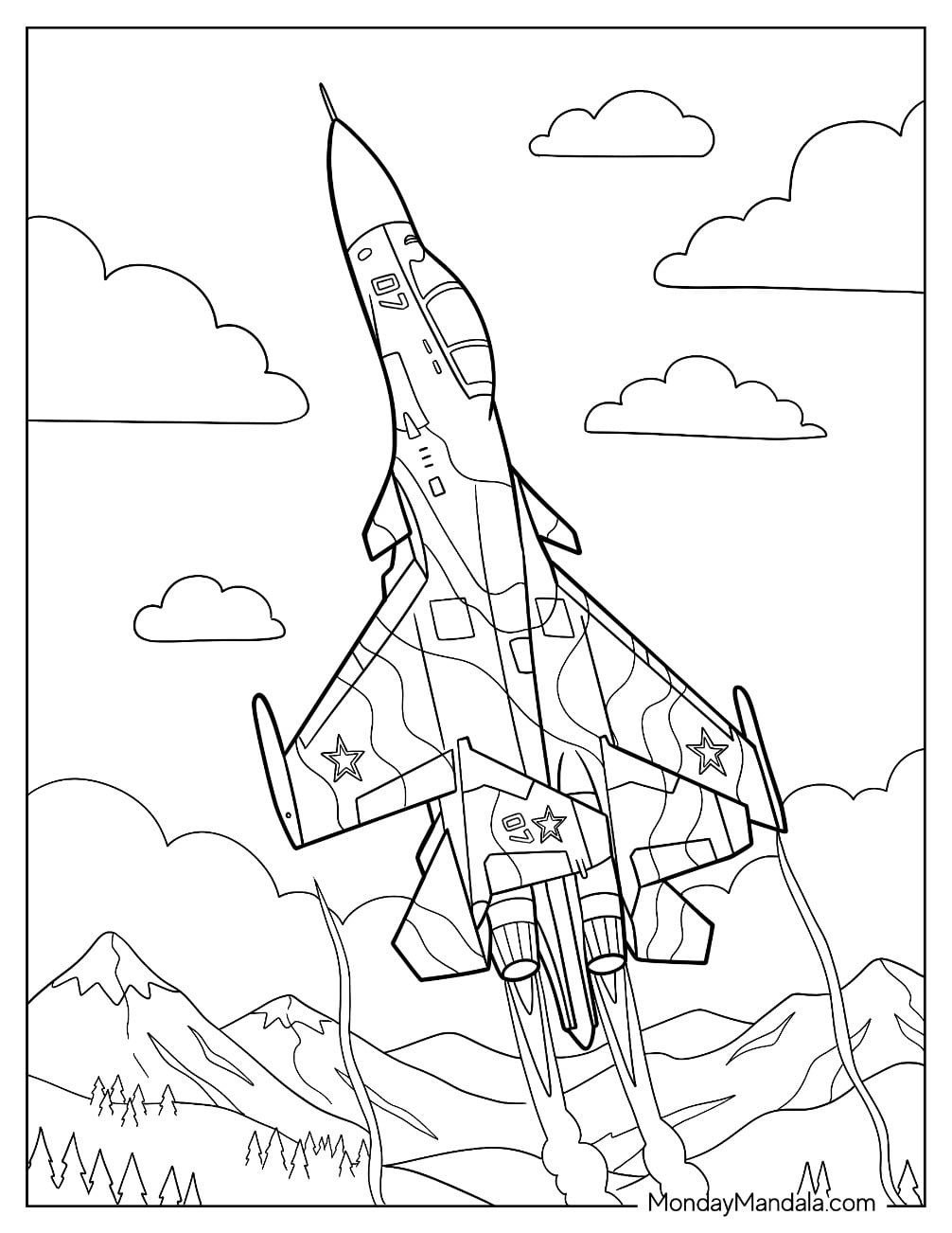 Sukhoi Su 27 Flanker Fighter Jet Taking Off Over the Mountains