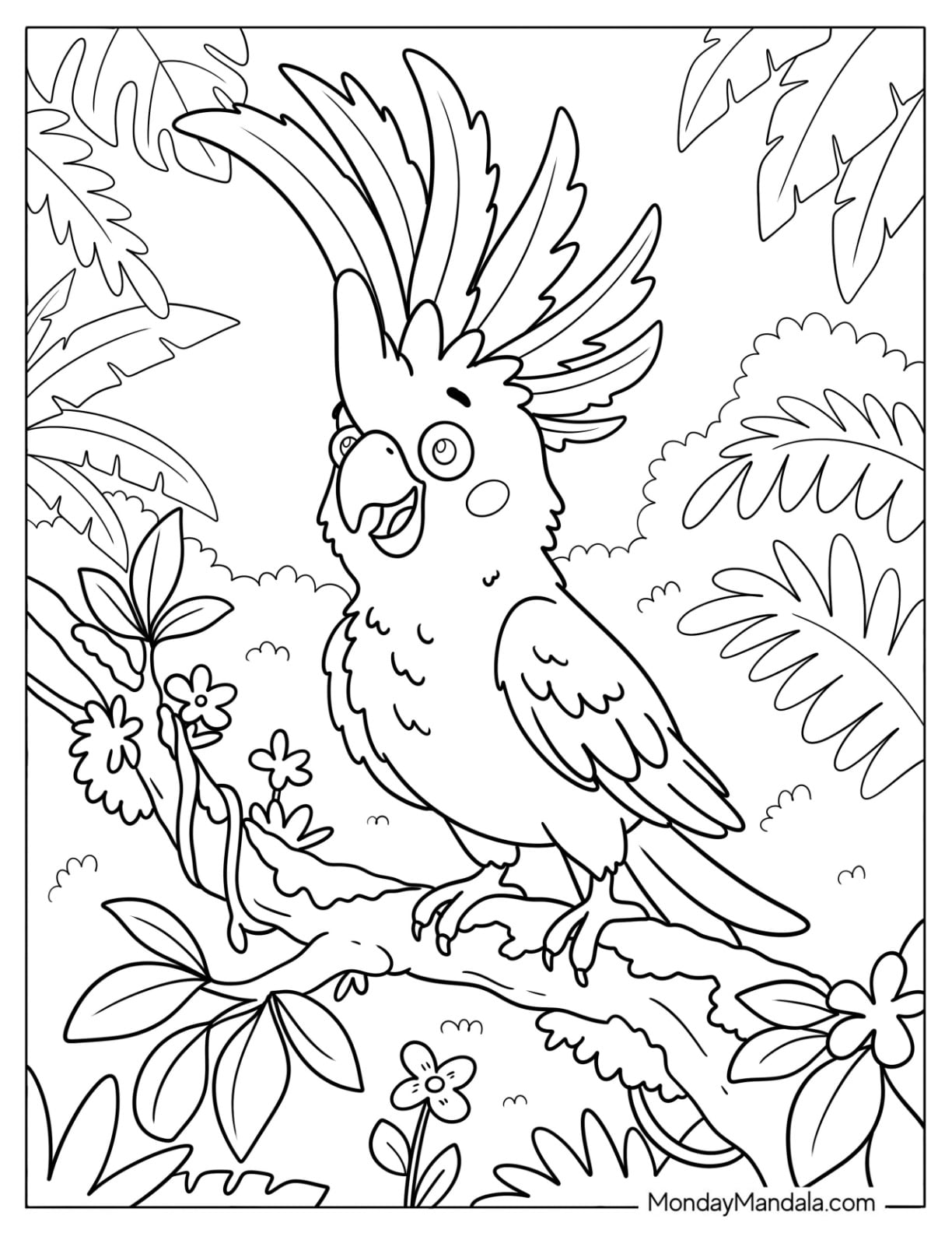 Sulphur Crested Cockatoo Standing in Tropical Leaves
