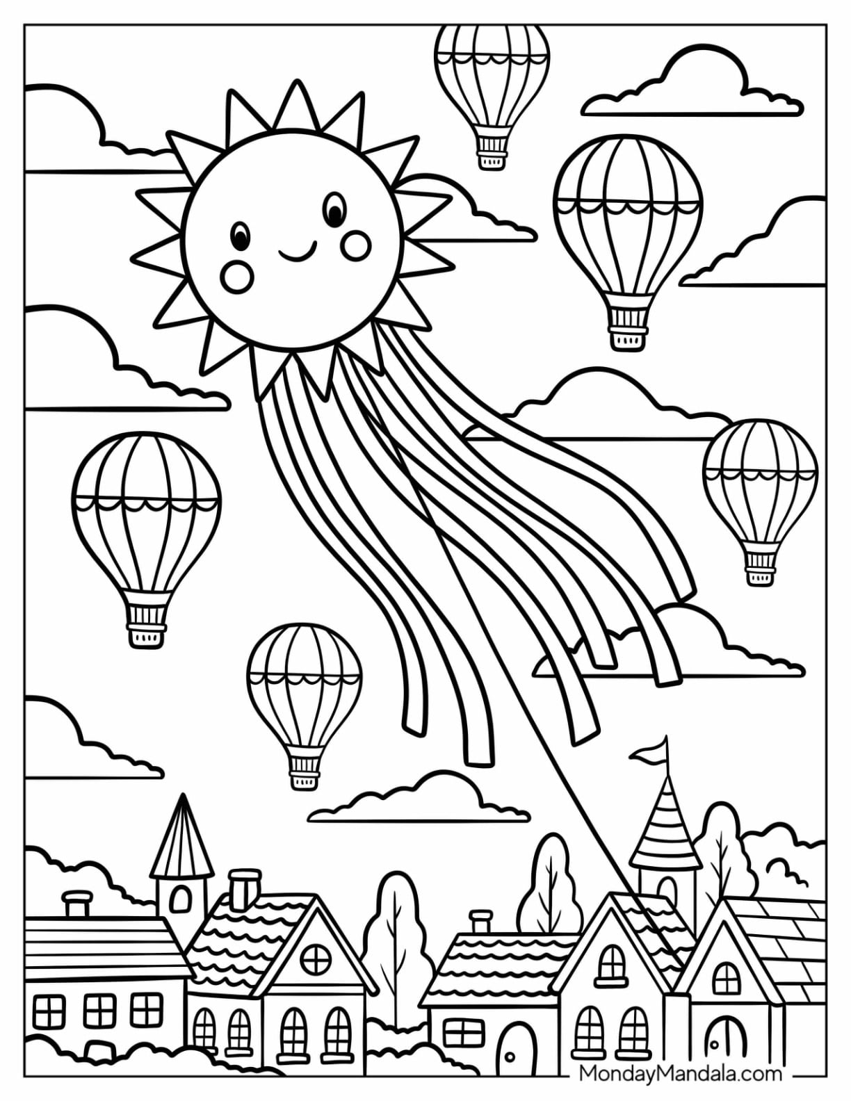 Sun Kite Coloring Page with Tassels Coloring Sheet