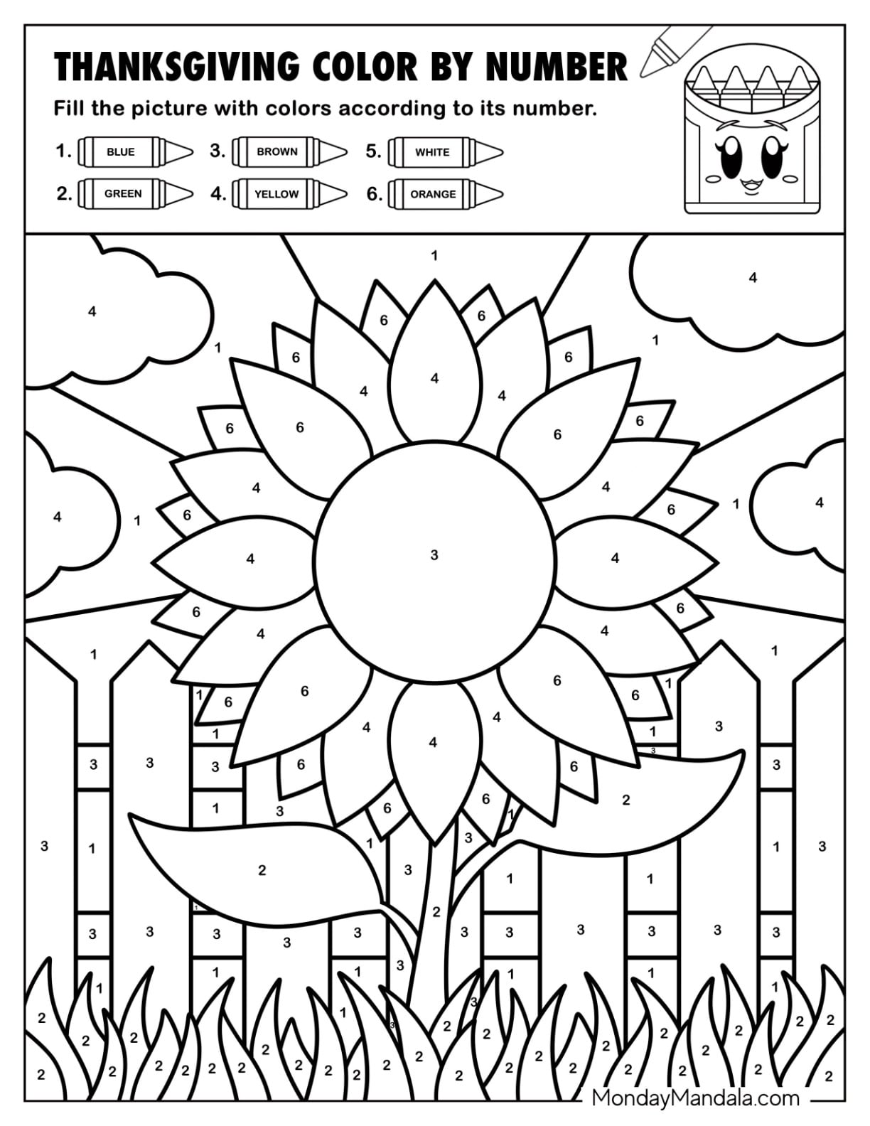 Sunflower Blooming on Thanksgiving Color by Number