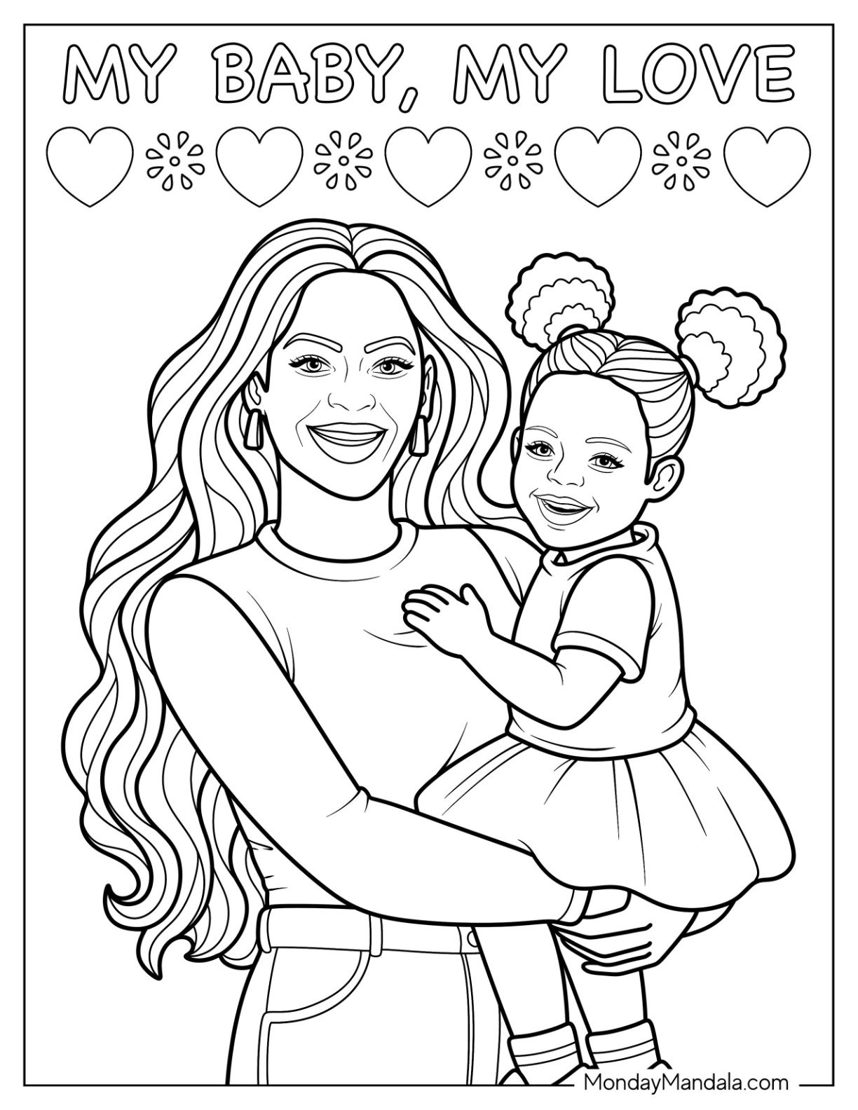 Sweet Beyoncé Coloring Page and Child Illustration With ‘My Baby, My Love’ Text