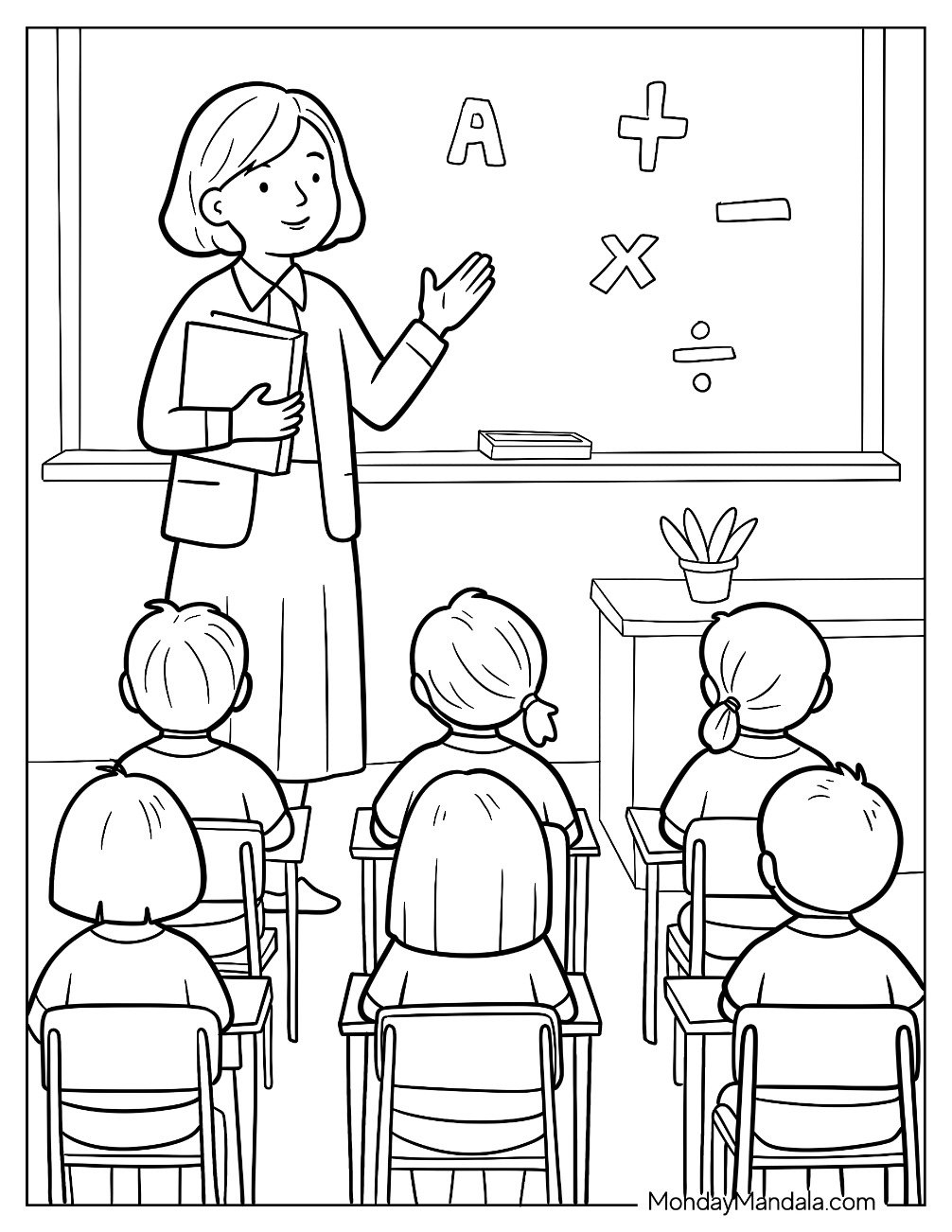 People Coloring Page of Teacher In A Classroom Full Of Children For Kids