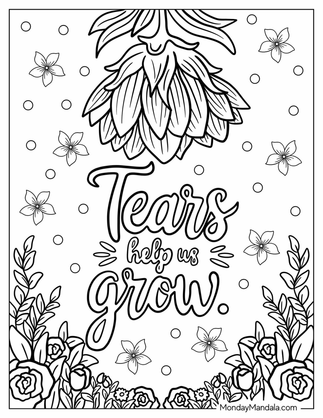 Sad Coloring Page Of Tears Help Us Go Script With Roses And Daisies