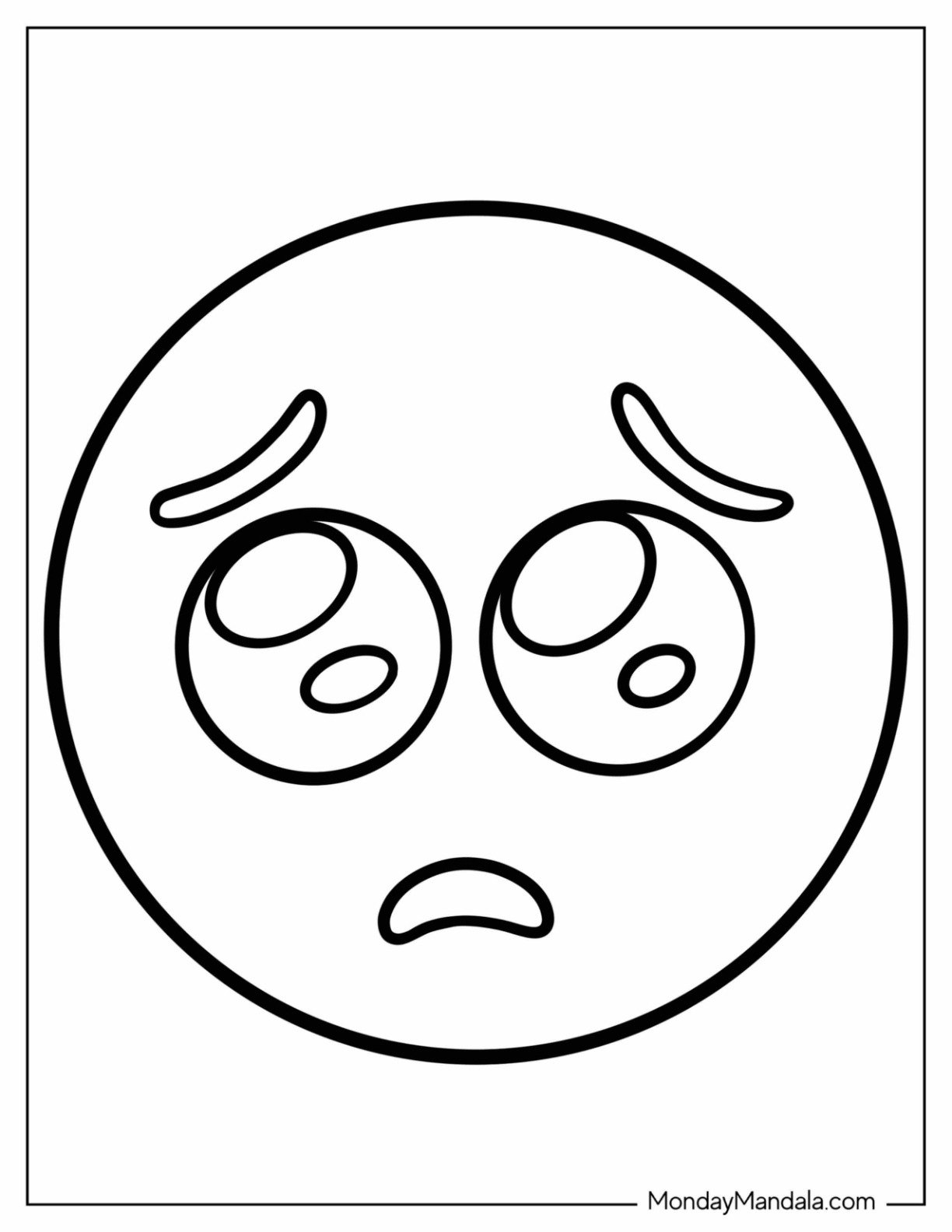 Sad Coloring Page Of Teary Eyed Sad Emoji For Preschoolers