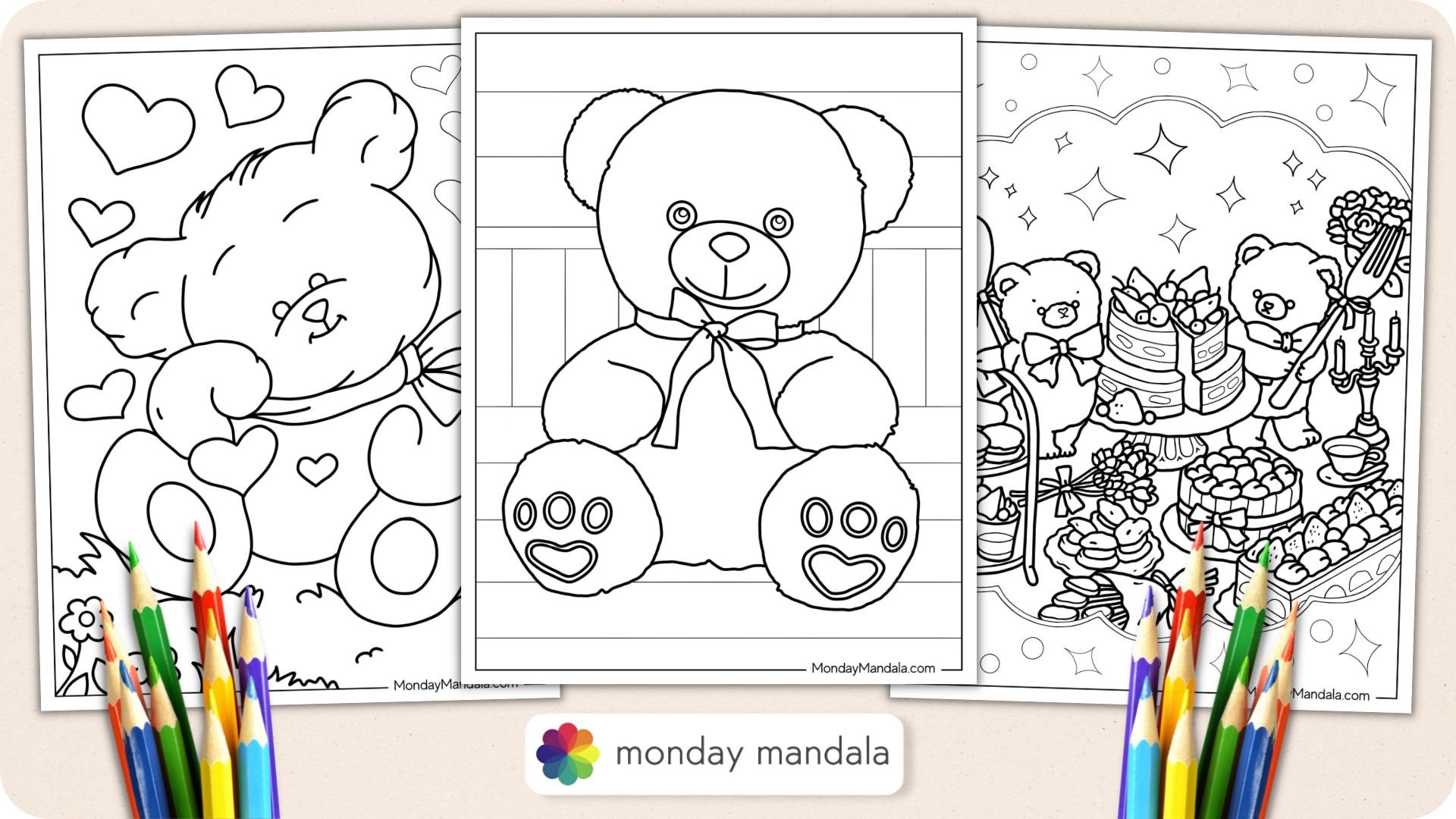 teddy bear coloring pages holding a present