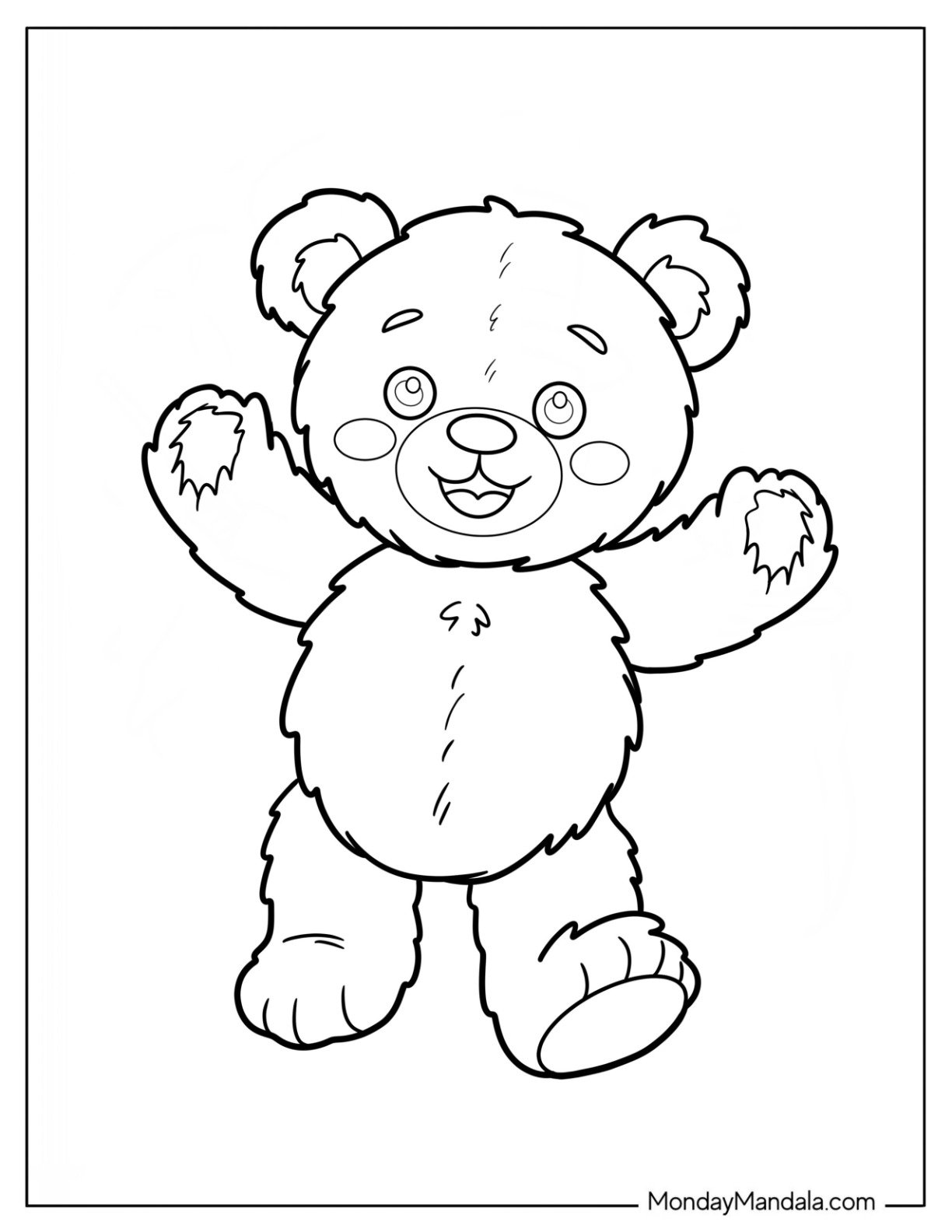 Teddy Bear Coloring Pages with Cheery Smile and Outstretched Arms for Kids