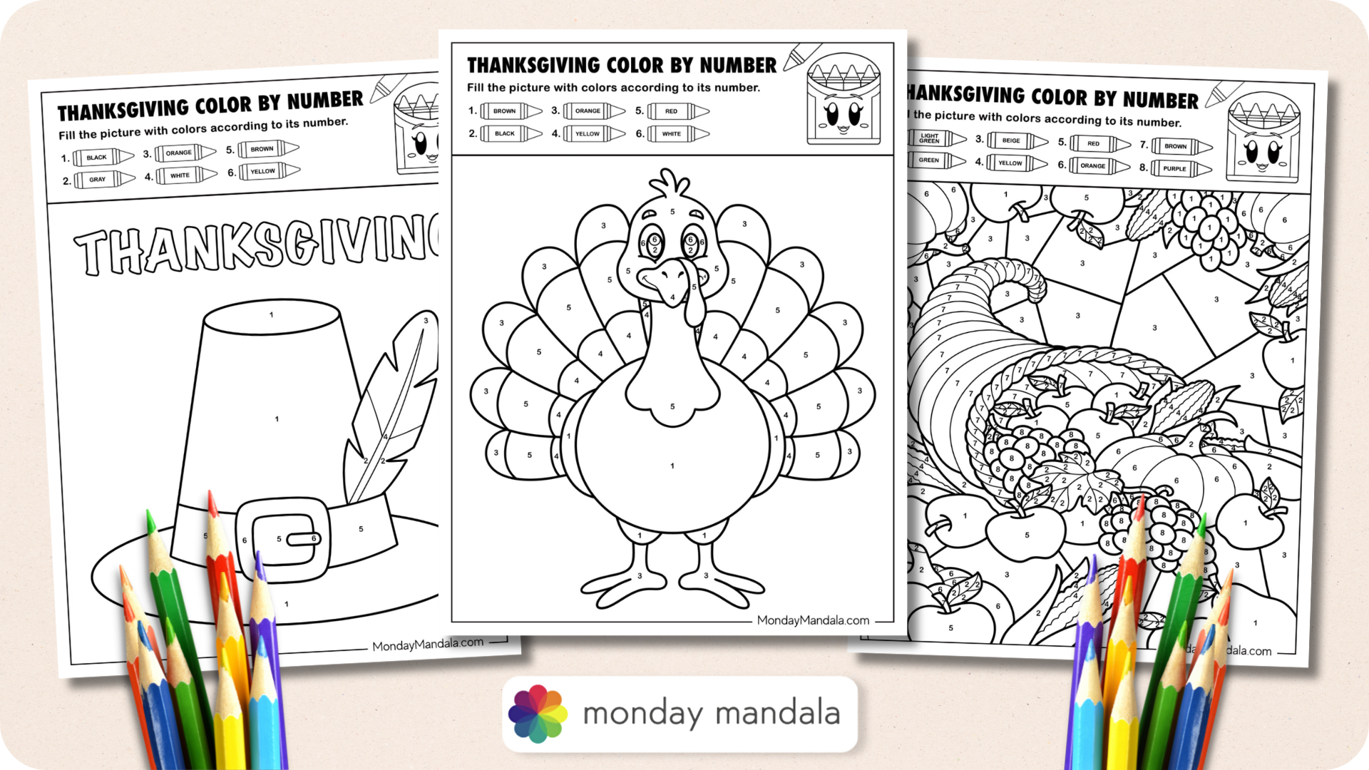 Thanksgiving Color by Number Featured Image