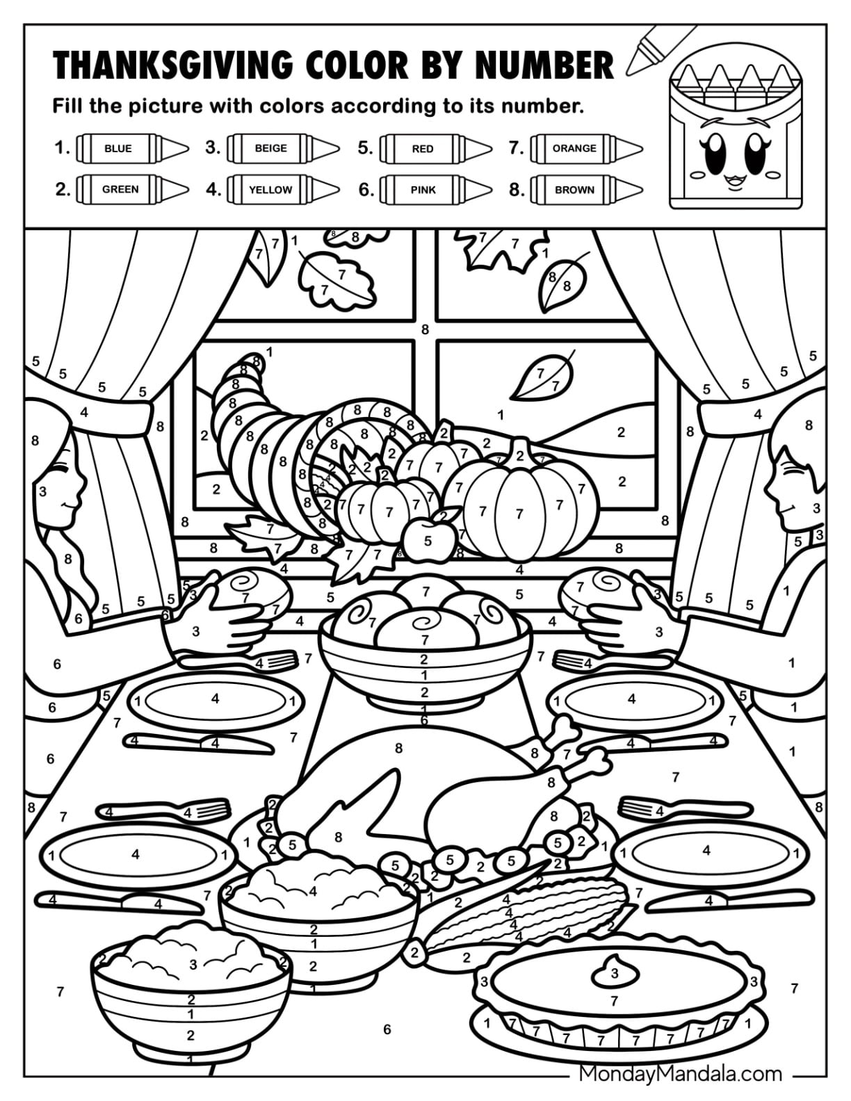 Dinner with Cornucopia Thanksgiving Color By Number