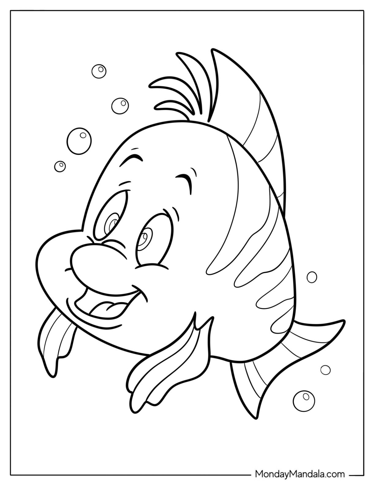 Fish Coloring Page of The Little Mermaid Flounder Outline for Kids