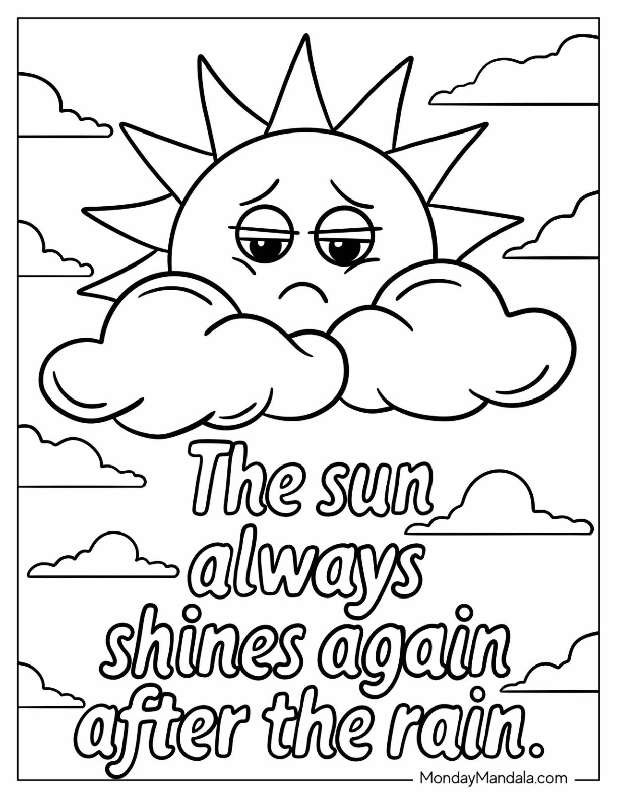 Sad Coloring Page Of The Sun Always Smiles Again After The Rain