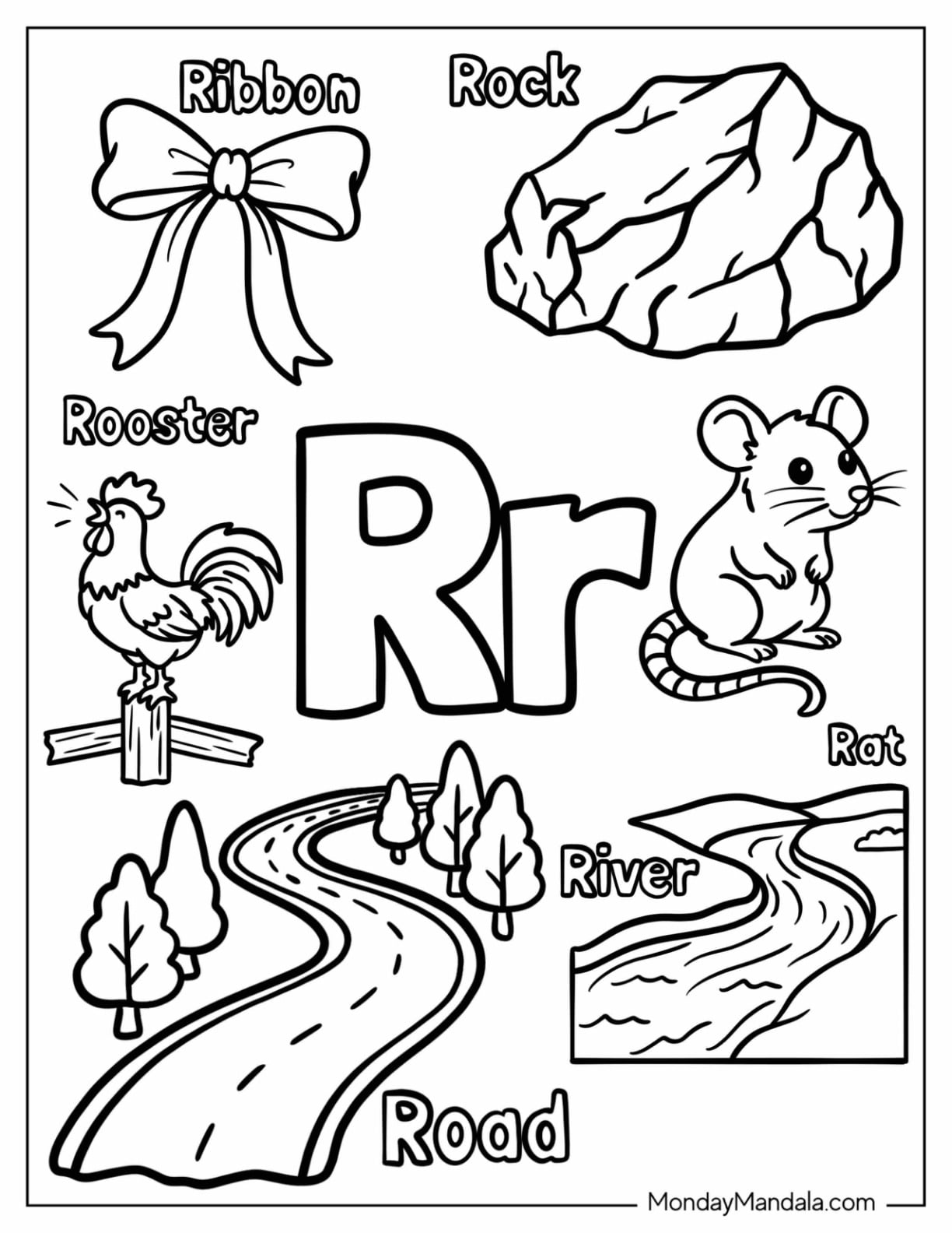 Things That Start with Letter R Coloring Page