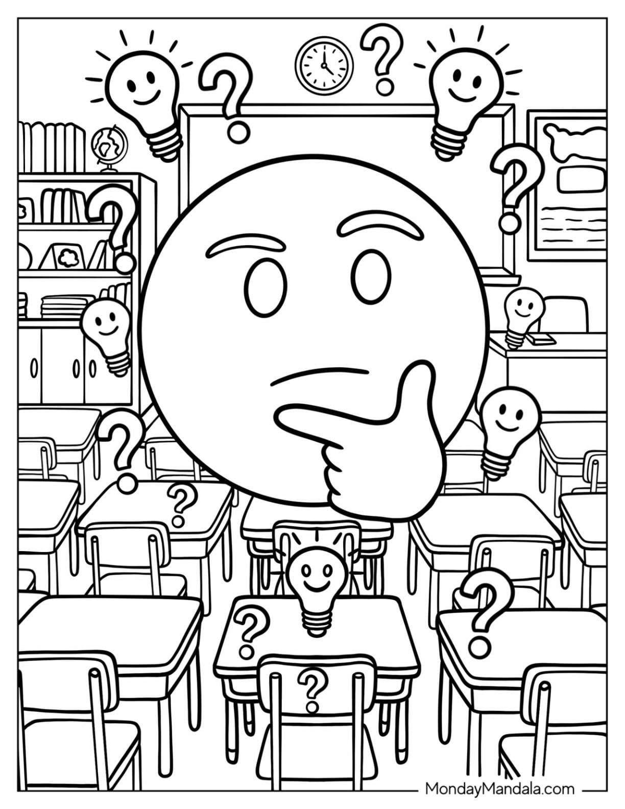 Thinking Emoji Coloring Page in a Classroom