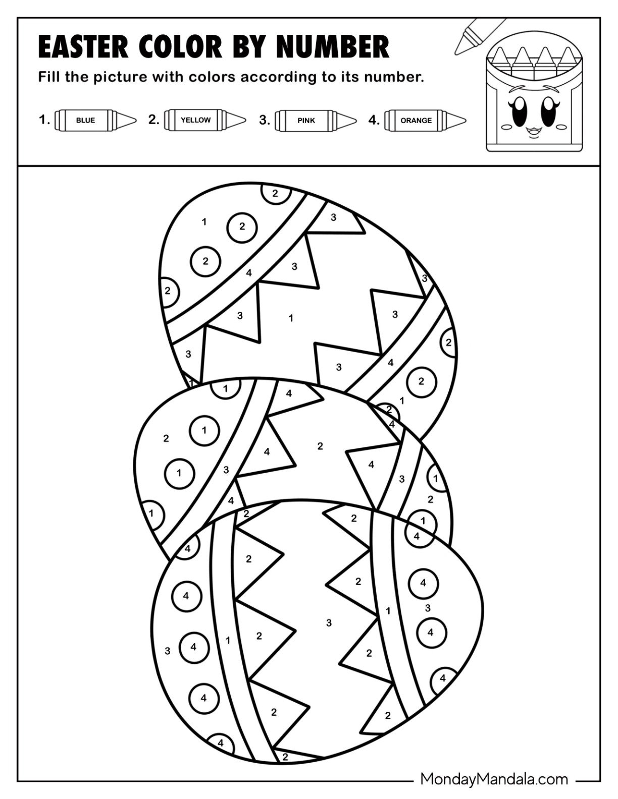 Three Easter Eggs with Festive Design Color by Number