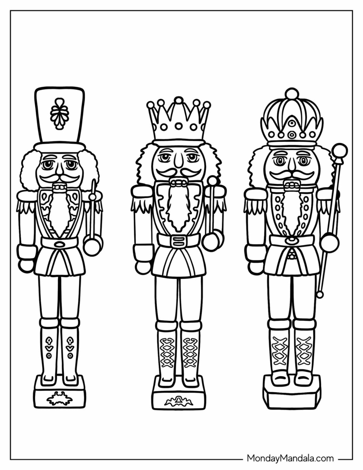 Three Easy Nutcracker Coloring Page Outlines For Kids