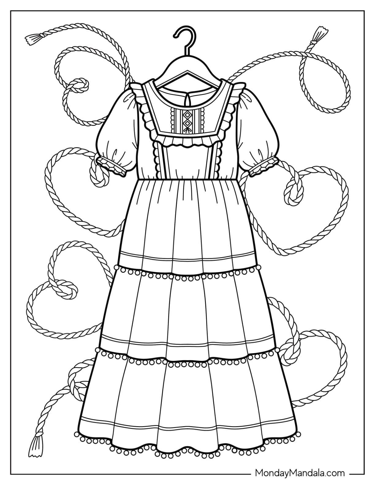 Tiered Prairie Dress with Puff Sleeves Coloring Page