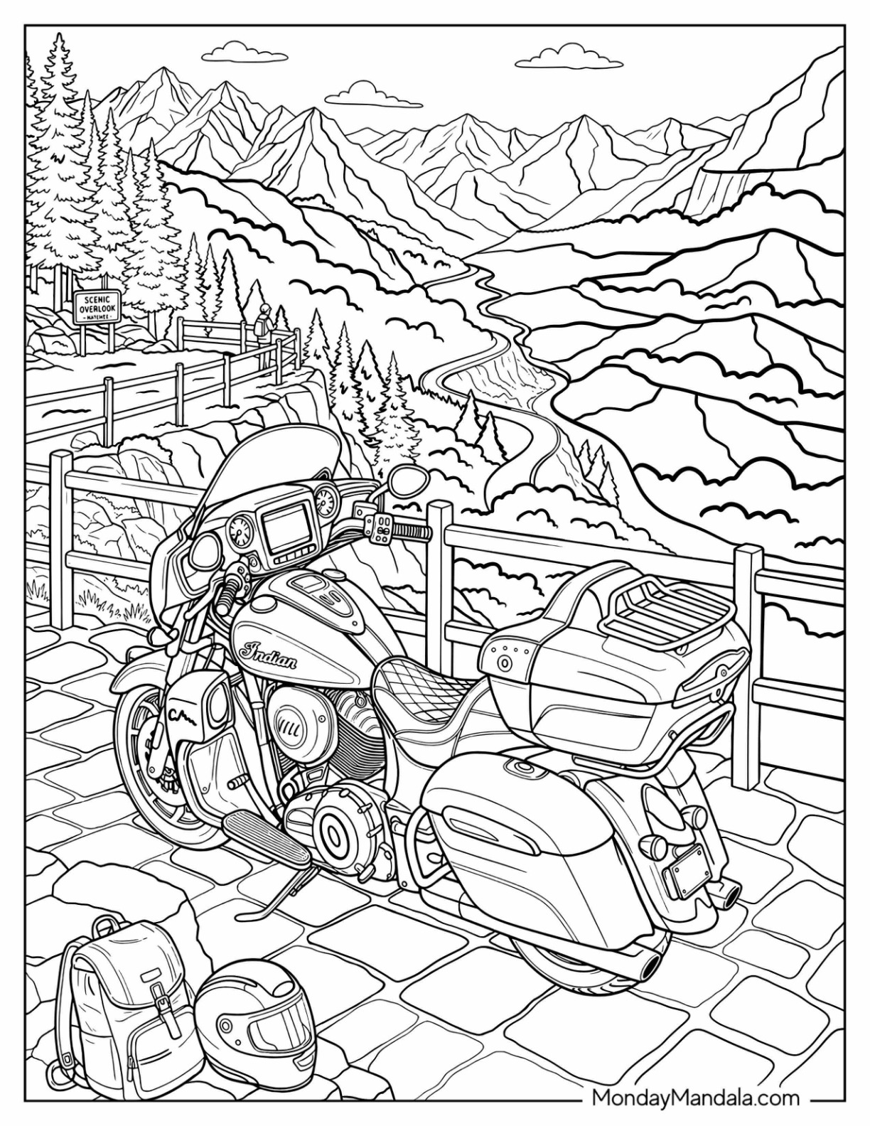 Touring Motorcycle with Saddlebags on a Mountain